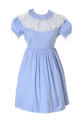 1950s Celeste Vintage Little Girl's Pale Blue Dress w/ Lace Collar