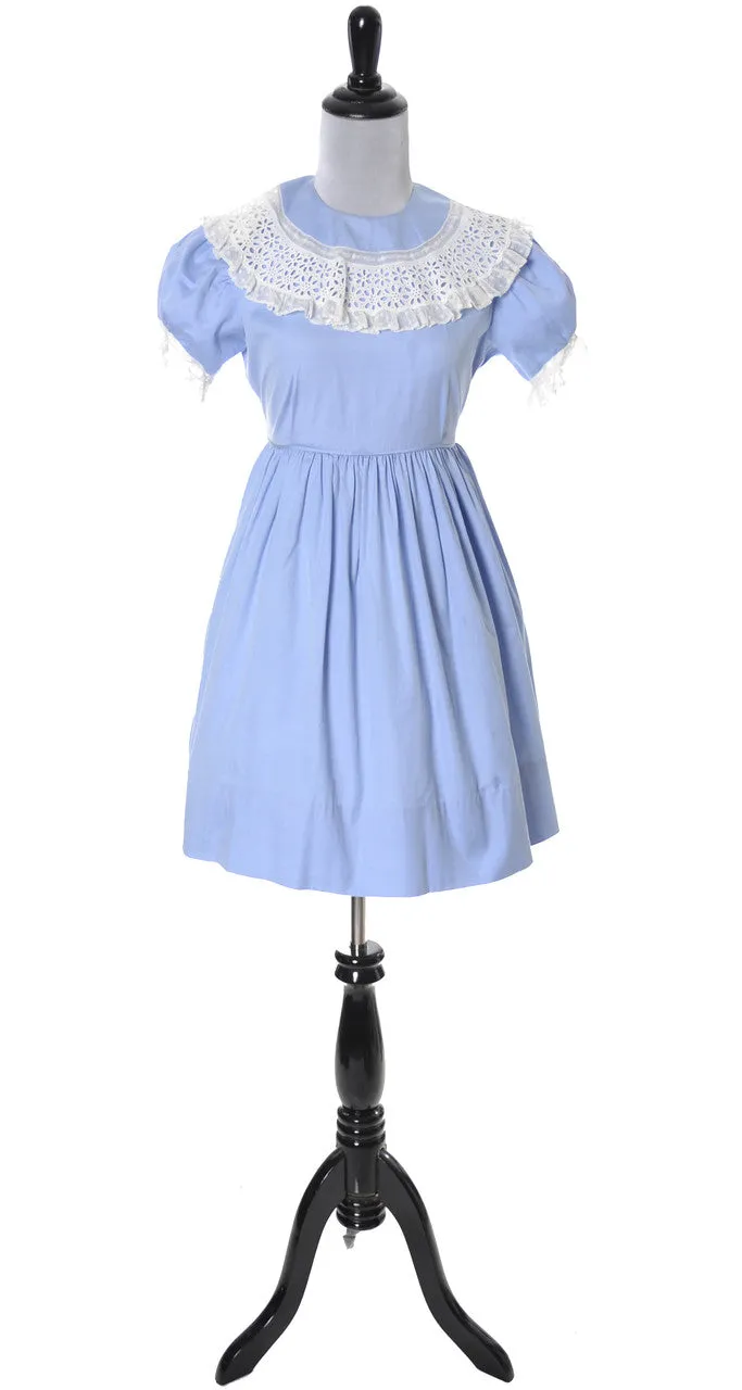 1950s Celeste Vintage Little Girl's Pale Blue Dress w/ Lace Collar