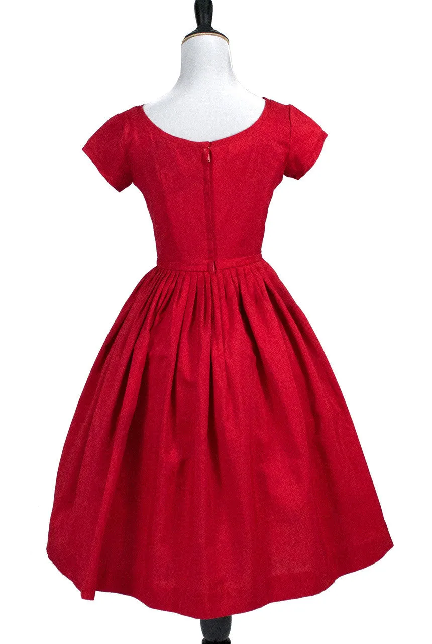 1950s I Magnin Vintage Girl's Red Party Dress