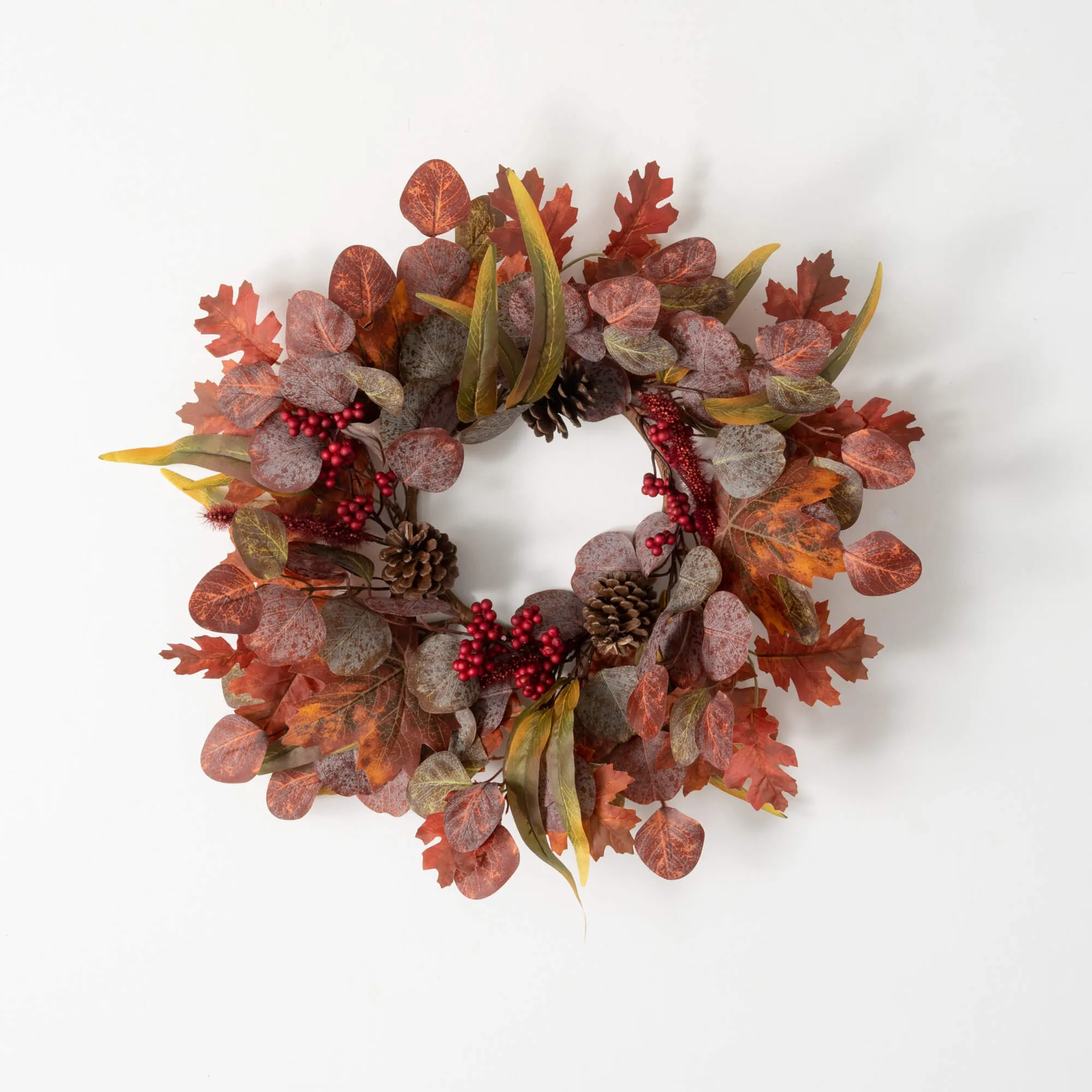 23.5"H Sullivans Leaf And Pinecone Mini Fall Wreath, Multicolored