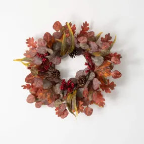 23.5"H Sullivans Leaf And Pinecone Mini Fall Wreath, Multicolored