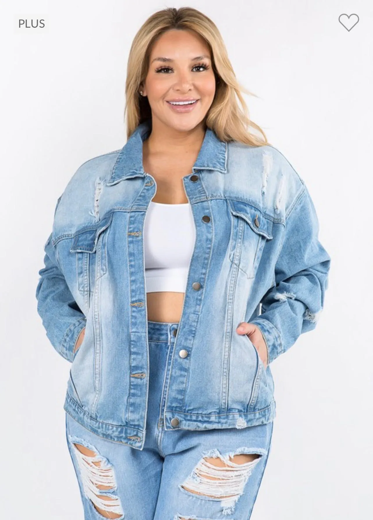 25 OT-C {Hollywood Jean} Distressed Denim Jacket PLUS SIZE 1X 2X 3X