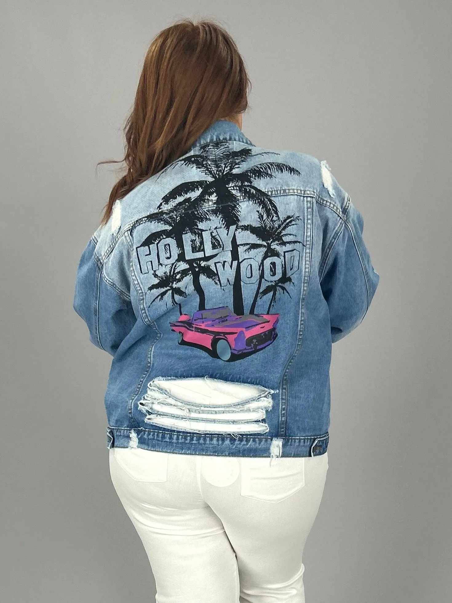 25 OT-C {Hollywood Jean} Distressed Denim Jacket PLUS SIZE 1X 2X 3X