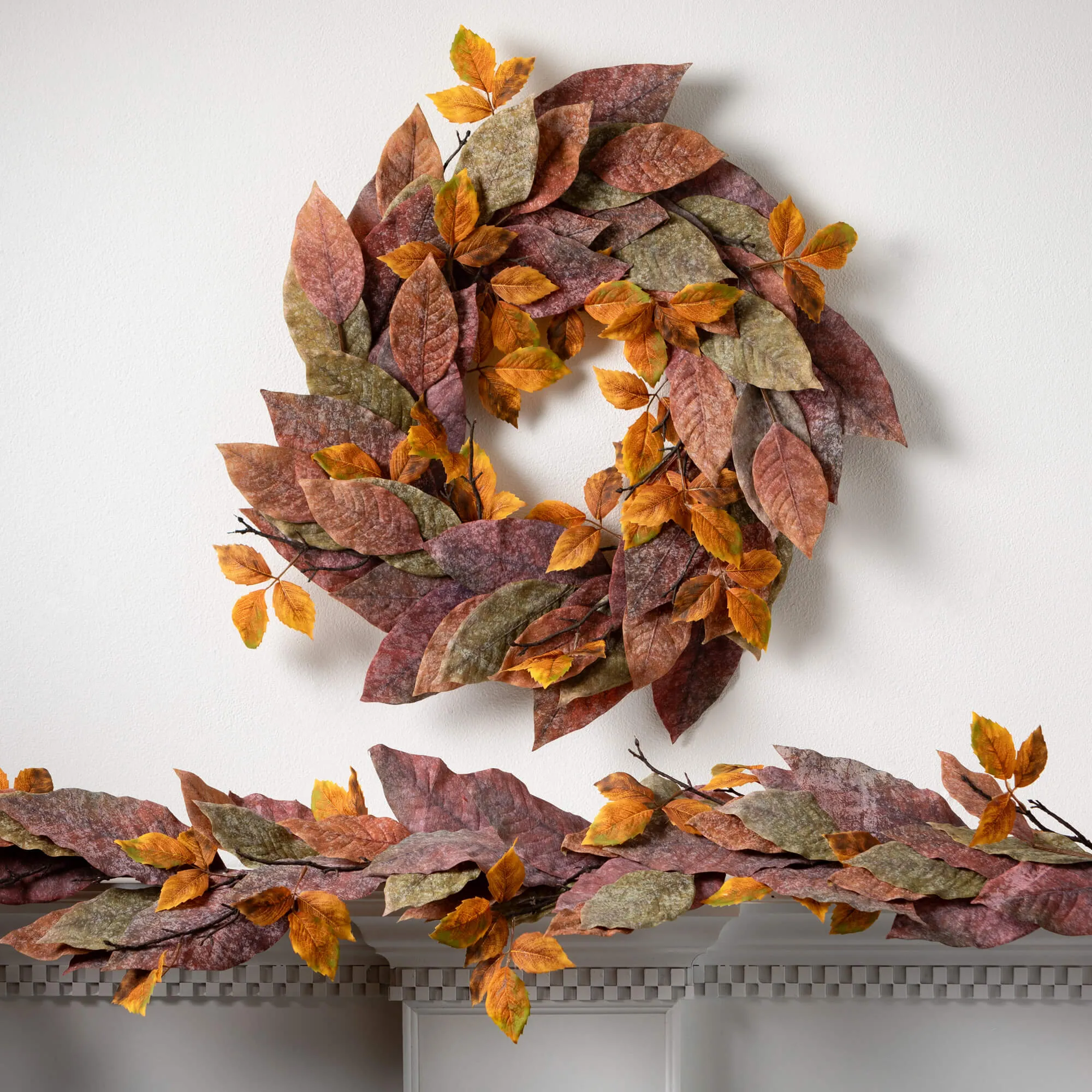 26"H Sullivans Warm Fall Mixed Leaf Wreath For Front Door, Multicolored