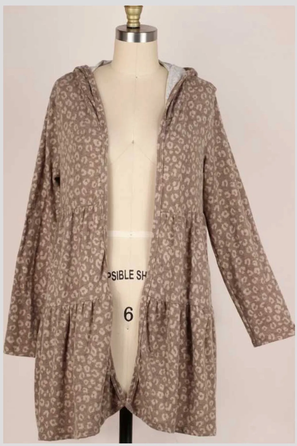 35 OT-A {Holding On} Mocha Tiered Cardigan W/Hood PLUS SIZE 1X 2X 3X