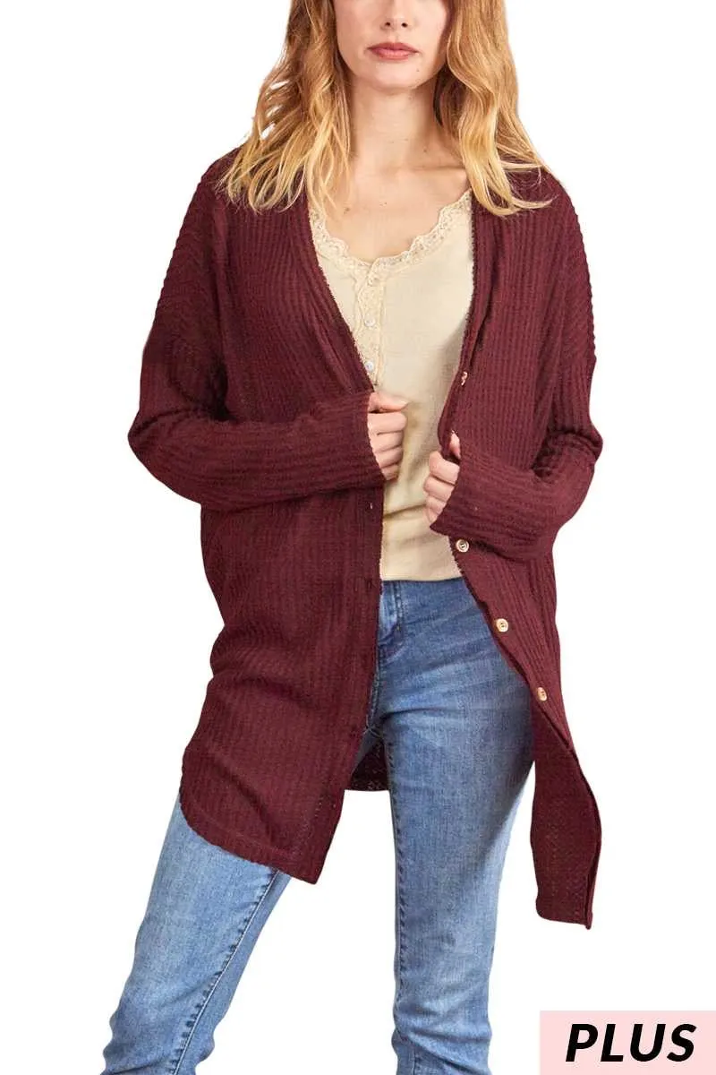 50 OT-C {Endearing Moments} Burgundy Raw Hem Cardigan PLUS SIZE 1X 2X 3X