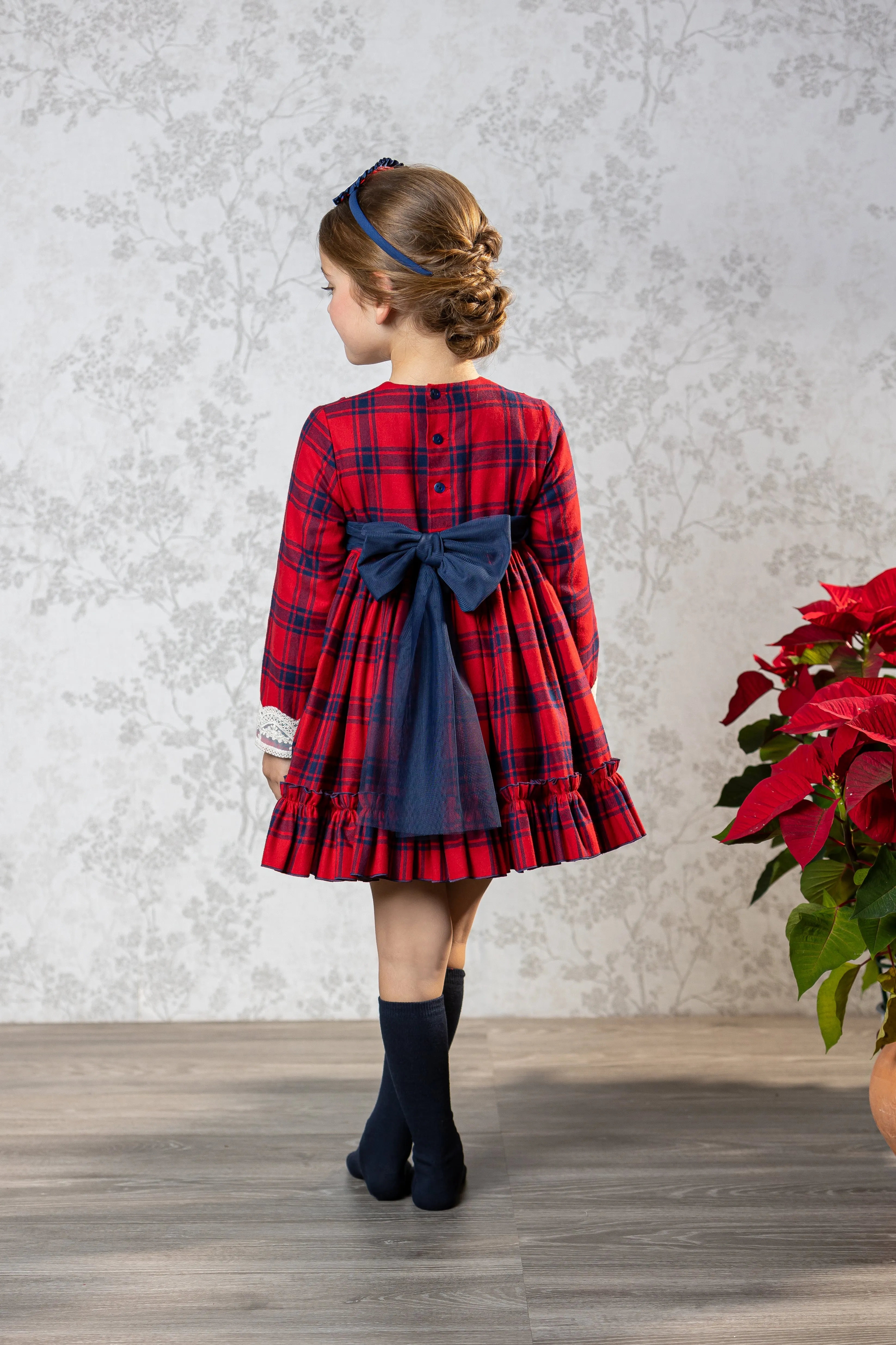 Abuela Tata AW24 - Girls Red & Navy Check Dress & Headpiece