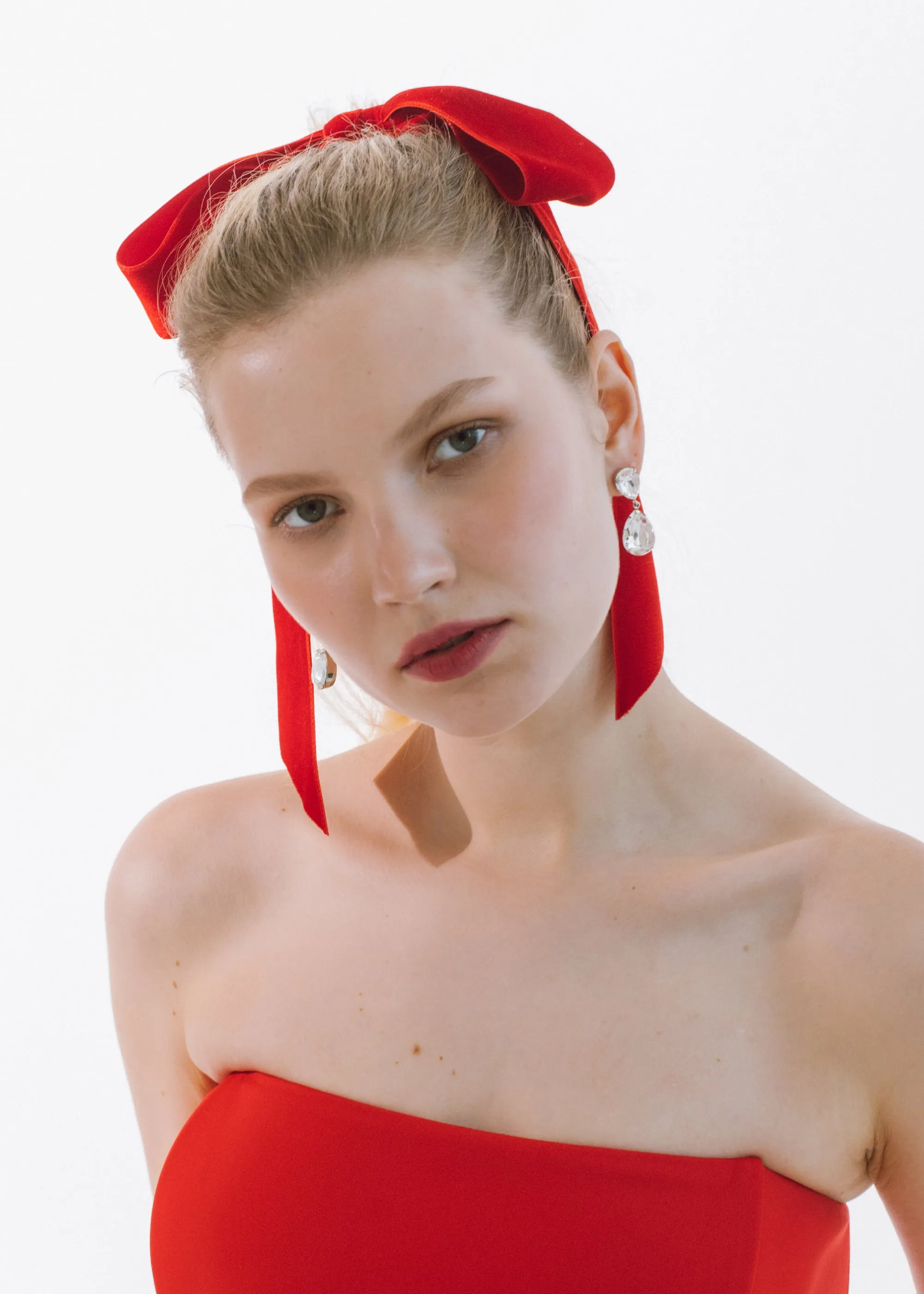 Adley Velvet Bow Barrette -- Rouge