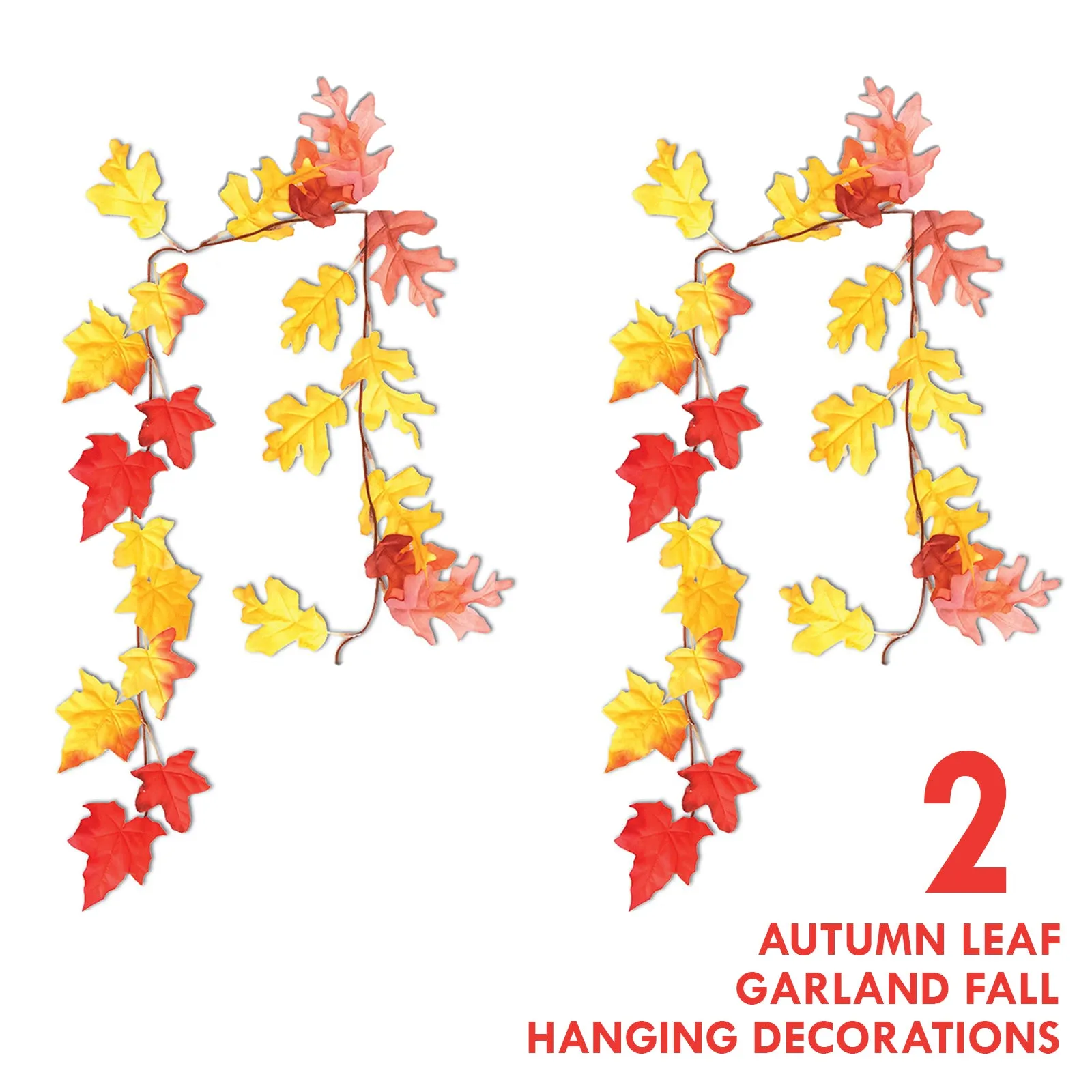 Autumn Leaf Garland Fall Hanging Decorations, 6 Feet Long(Pack of 2)