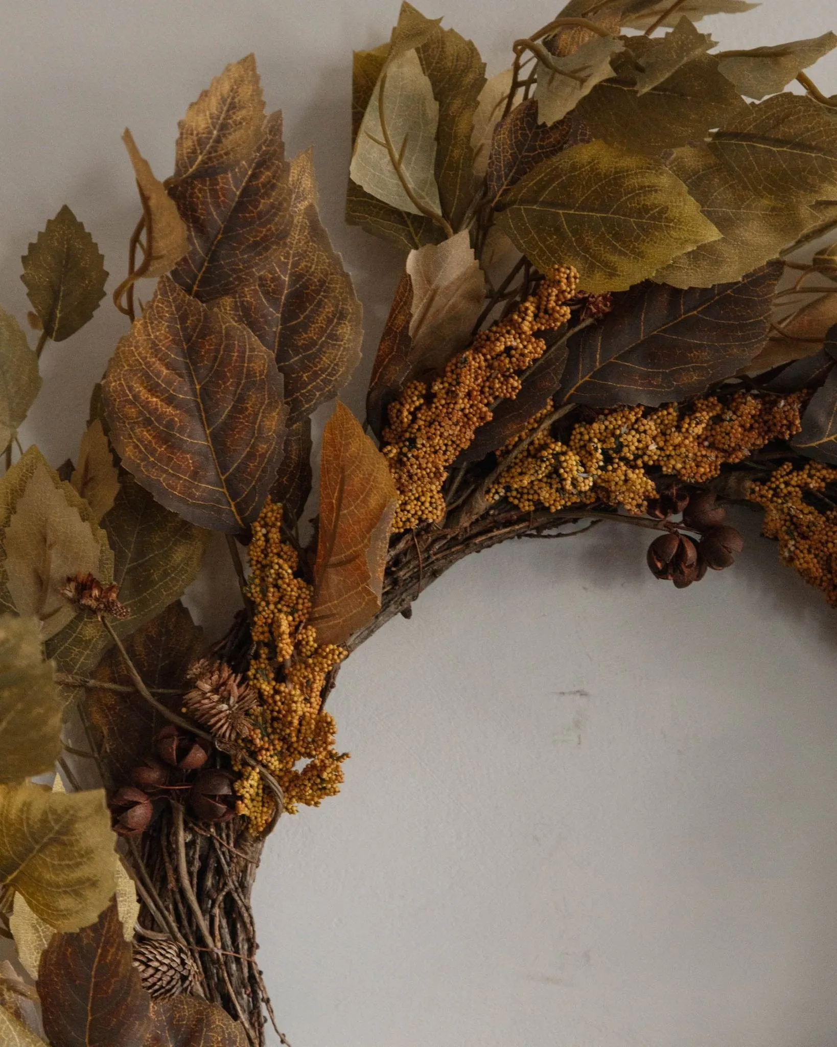 Autumnal Birch Leaves & Berry Bundles Wreath