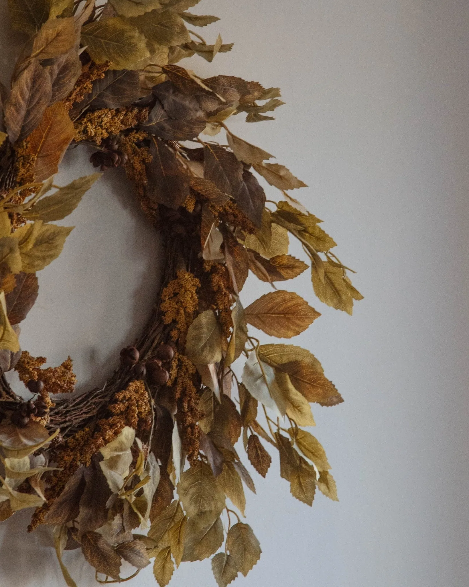 Autumnal Birch Leaves & Berry Bundles Wreath