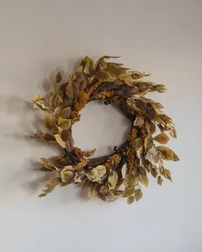 Autumnal Birch Leaves & Berry Bundles Wreath