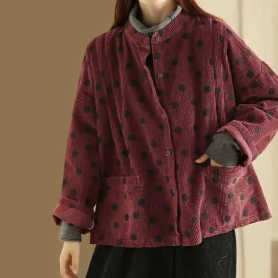 Babakud Women Autumn Retro Polka Dots Cotton Corduroy Jacket