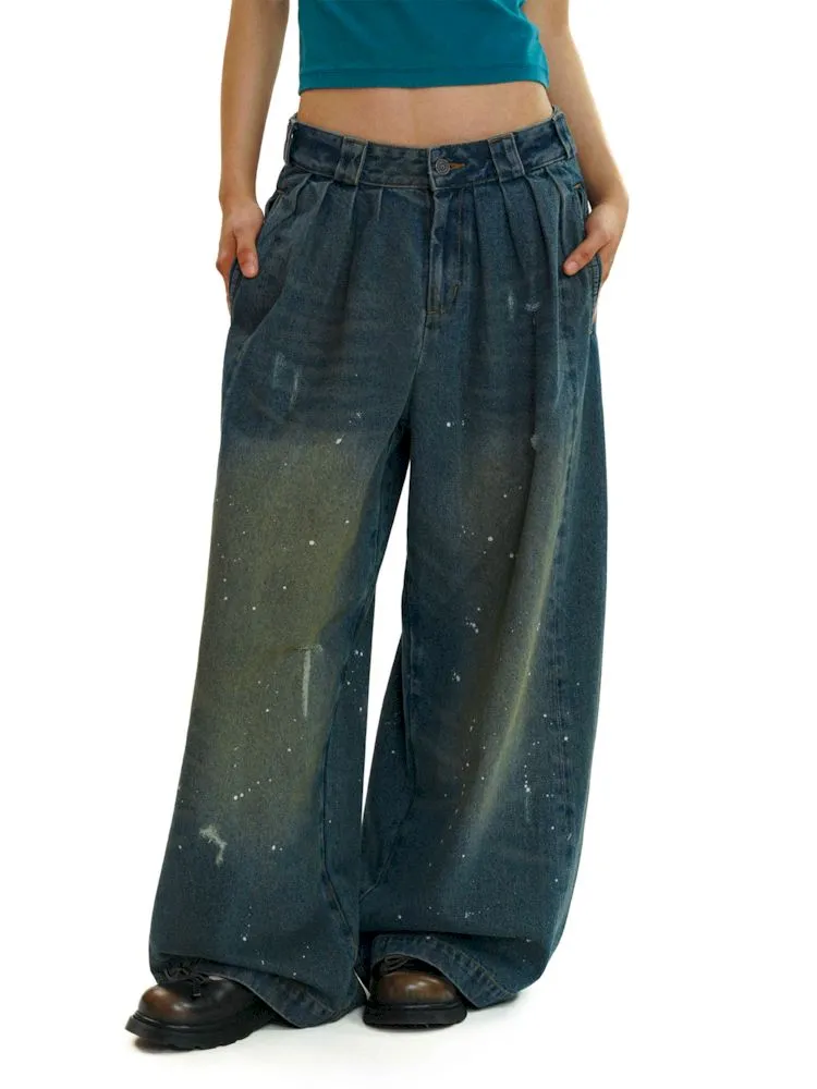 Baggy dragging wide leg denim trousers【s0000008577】