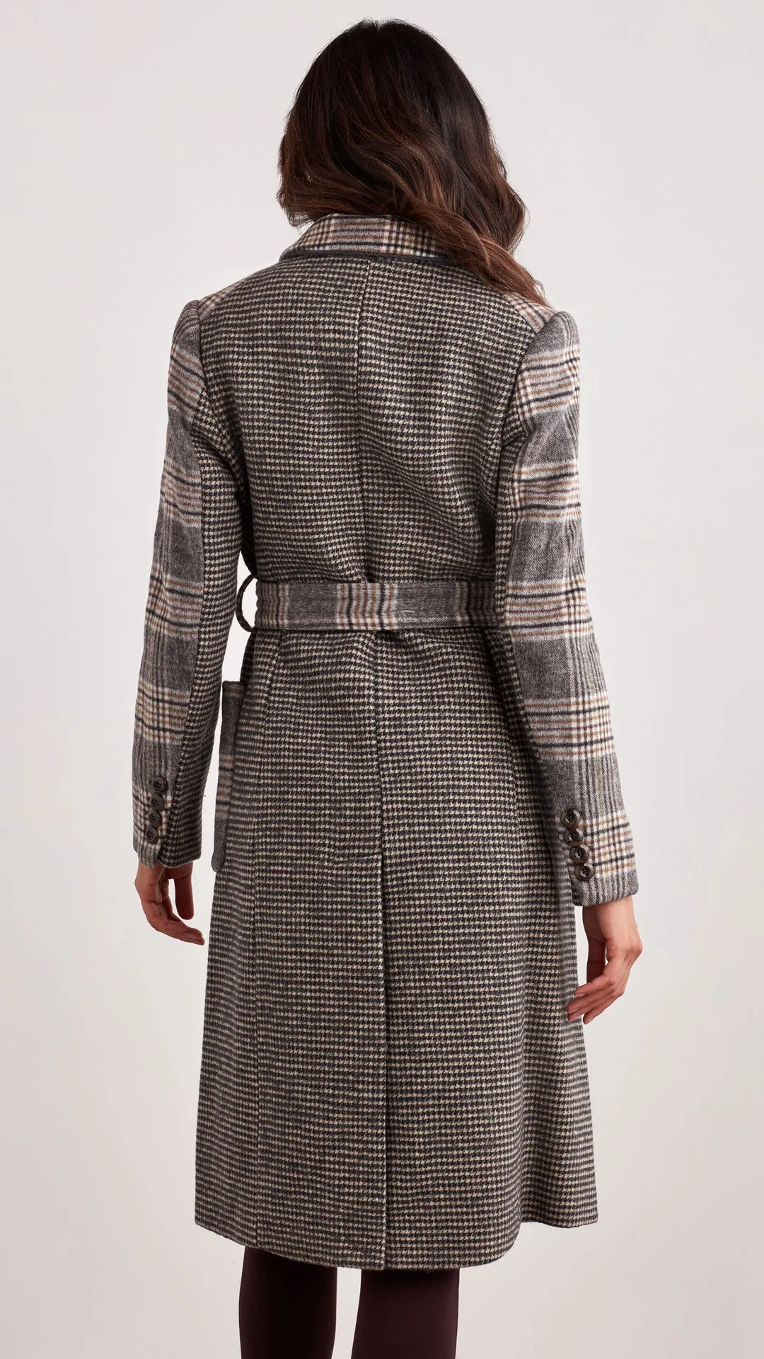 BELTED PLAID WOOL COAT