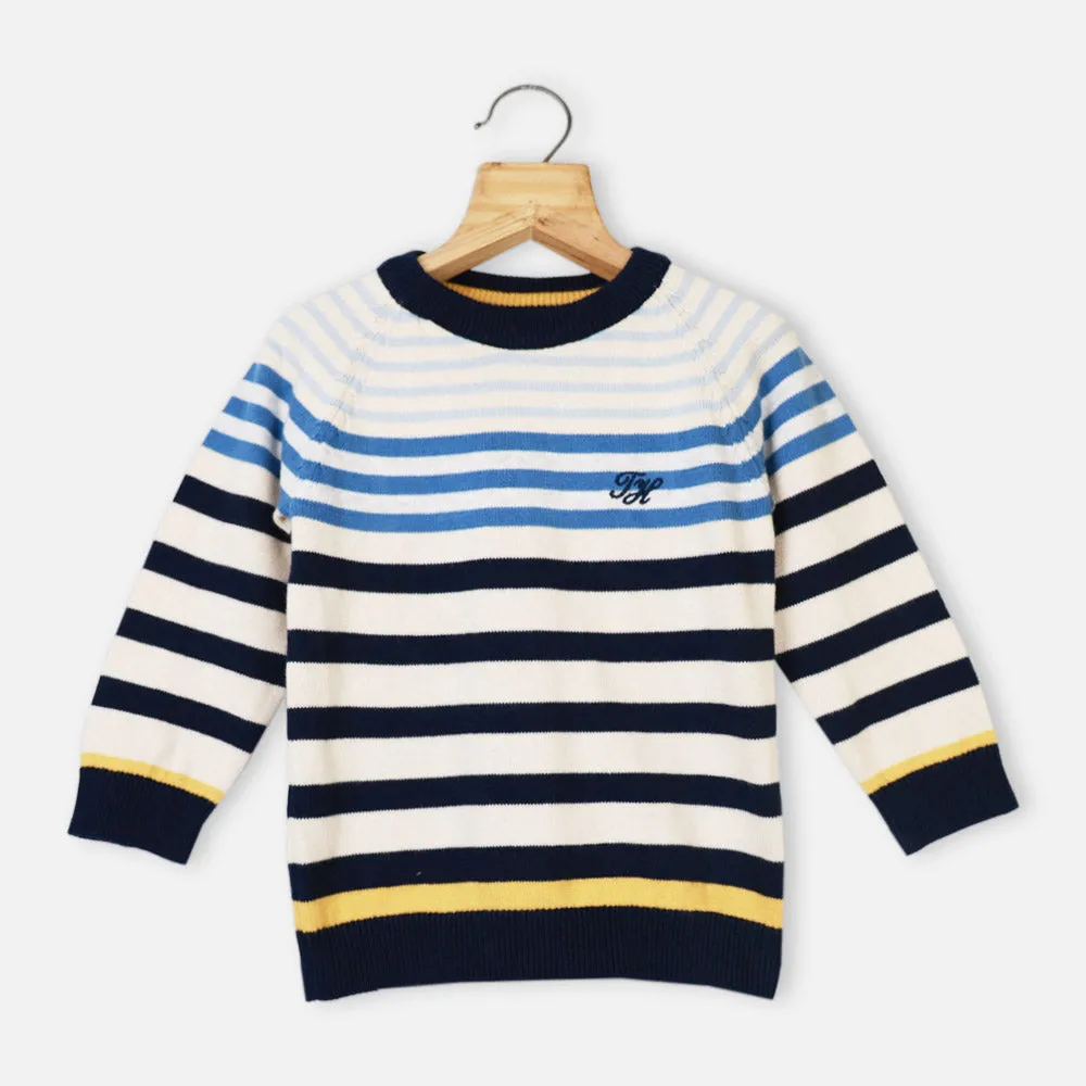 Blue Striped Full Sleeves Sweater