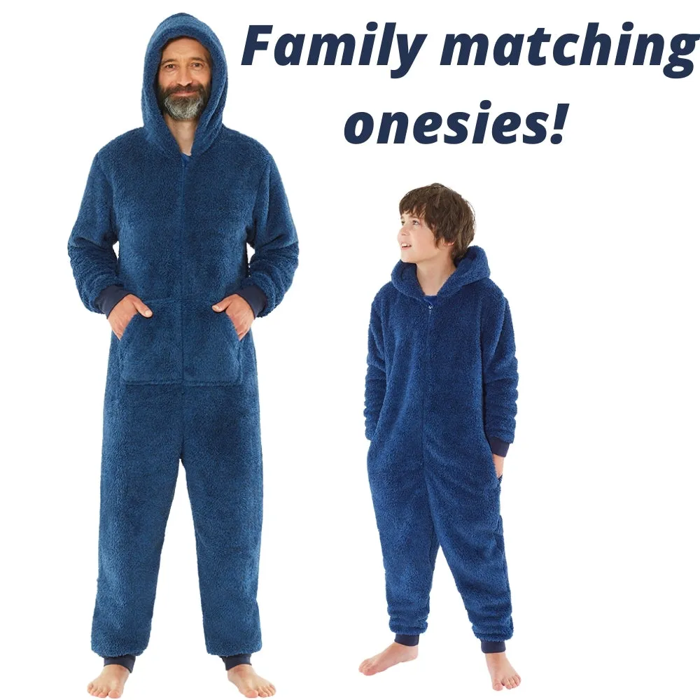 Boys Fluffy Navy Blue Fleece Onesie