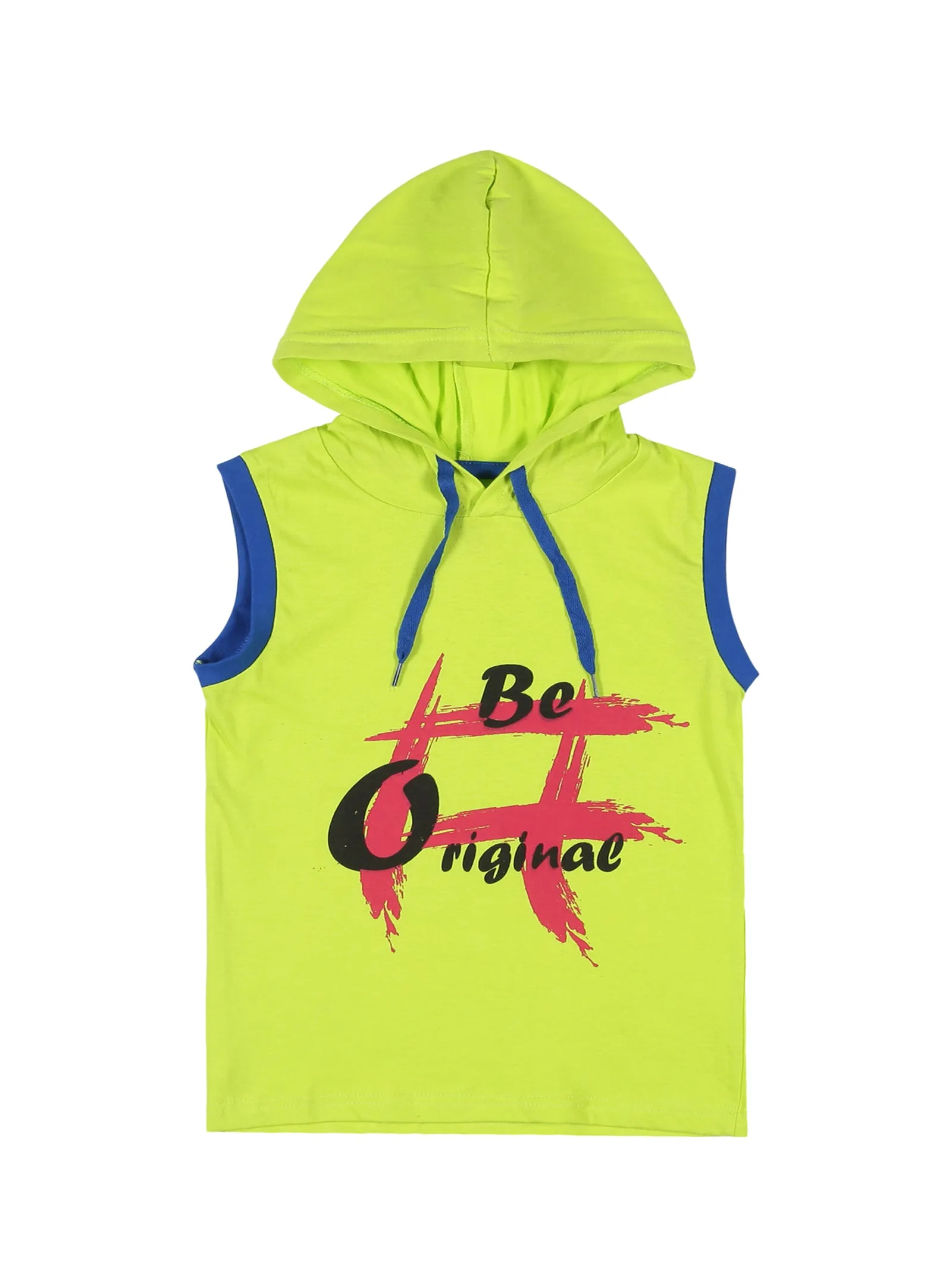 Boys' Printed Hooded Sleeveless Tee & Knee length Basic Short Set