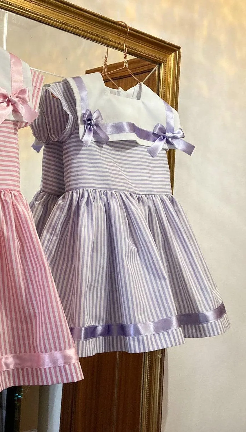 CLEARANCE DEAL - Luna Kids - Girl's Sailor Style Stripe Dress in Lilac 2yrs