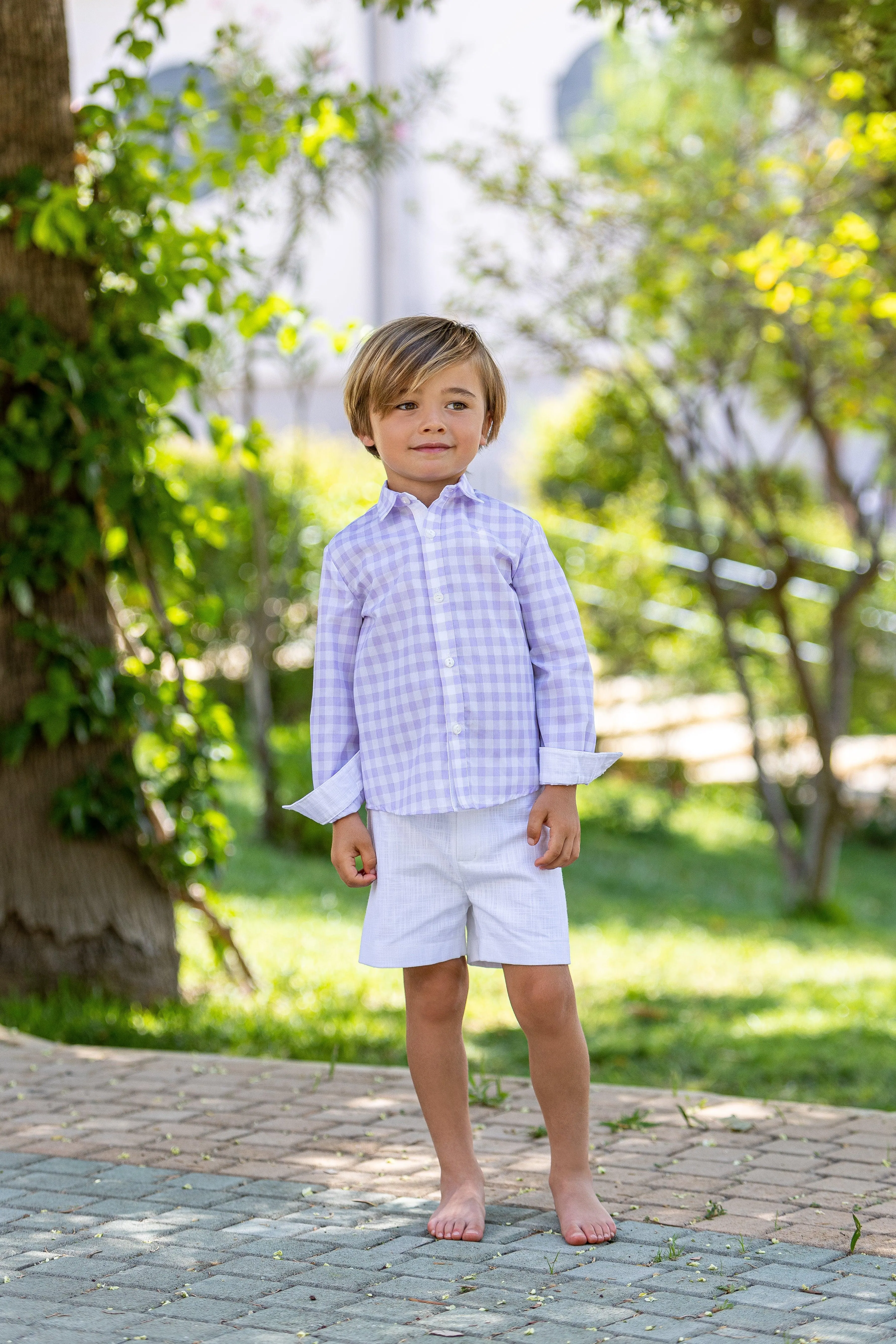 CLEARANCE SALE - Abuela Tata SS24 - Boys Lilac Check Shirt & Shorts Set 353