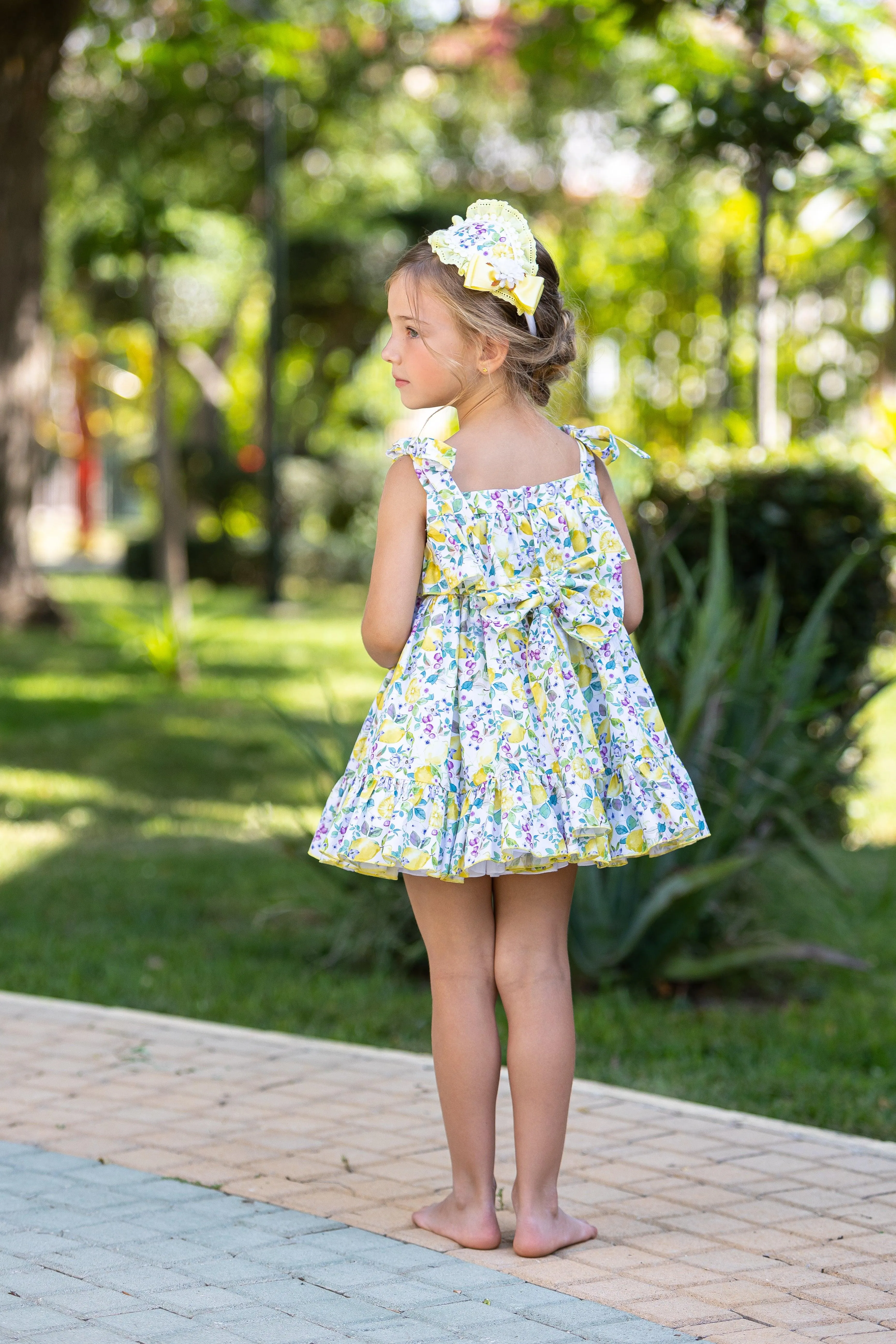 CLEARANCE SALE - Abuela Tata SS24 - Girls Floral & Lemons Print Summer Dress 355