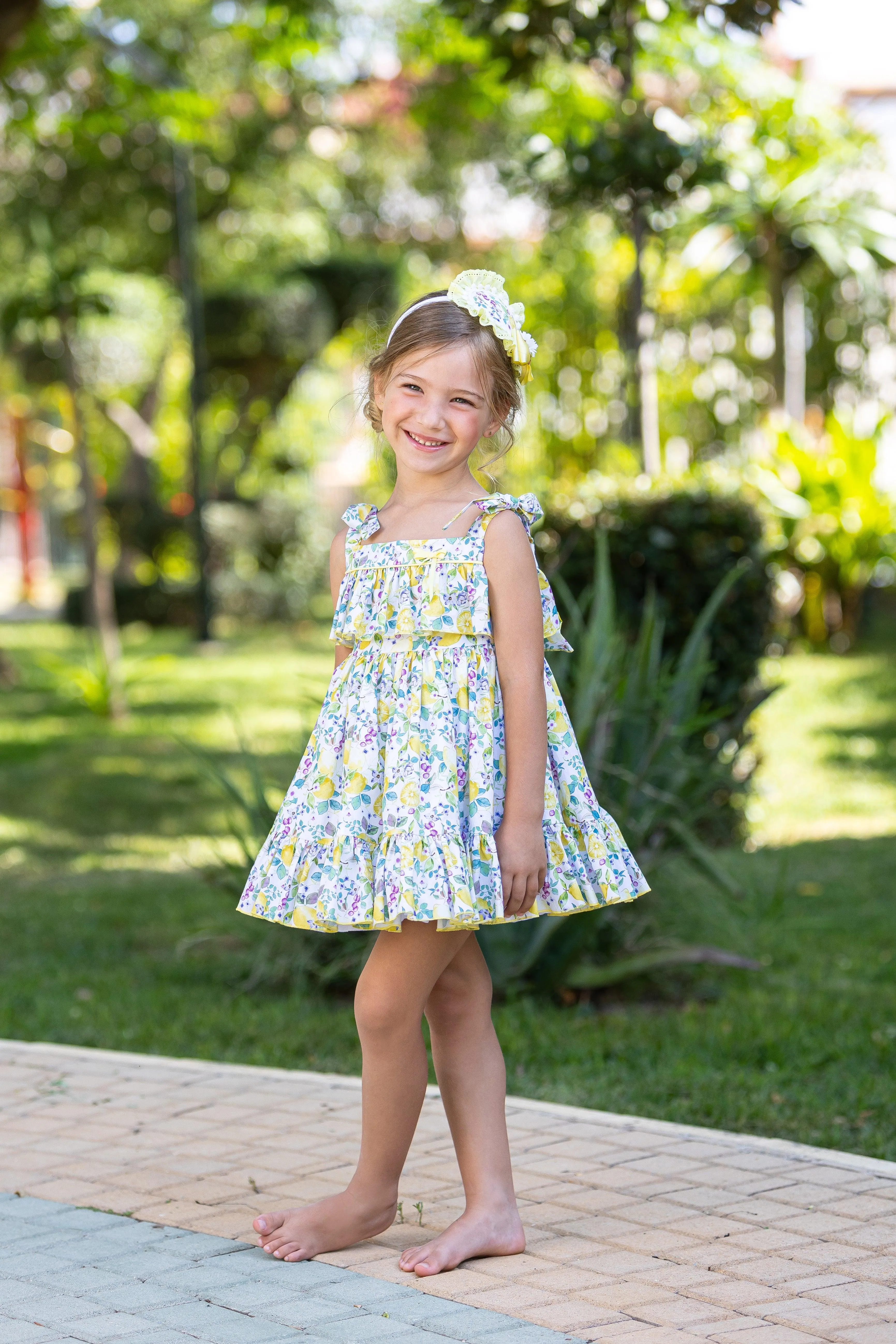 CLEARANCE SALE - Abuela Tata SS24 - Girls Floral & Lemons Print Summer Dress 355