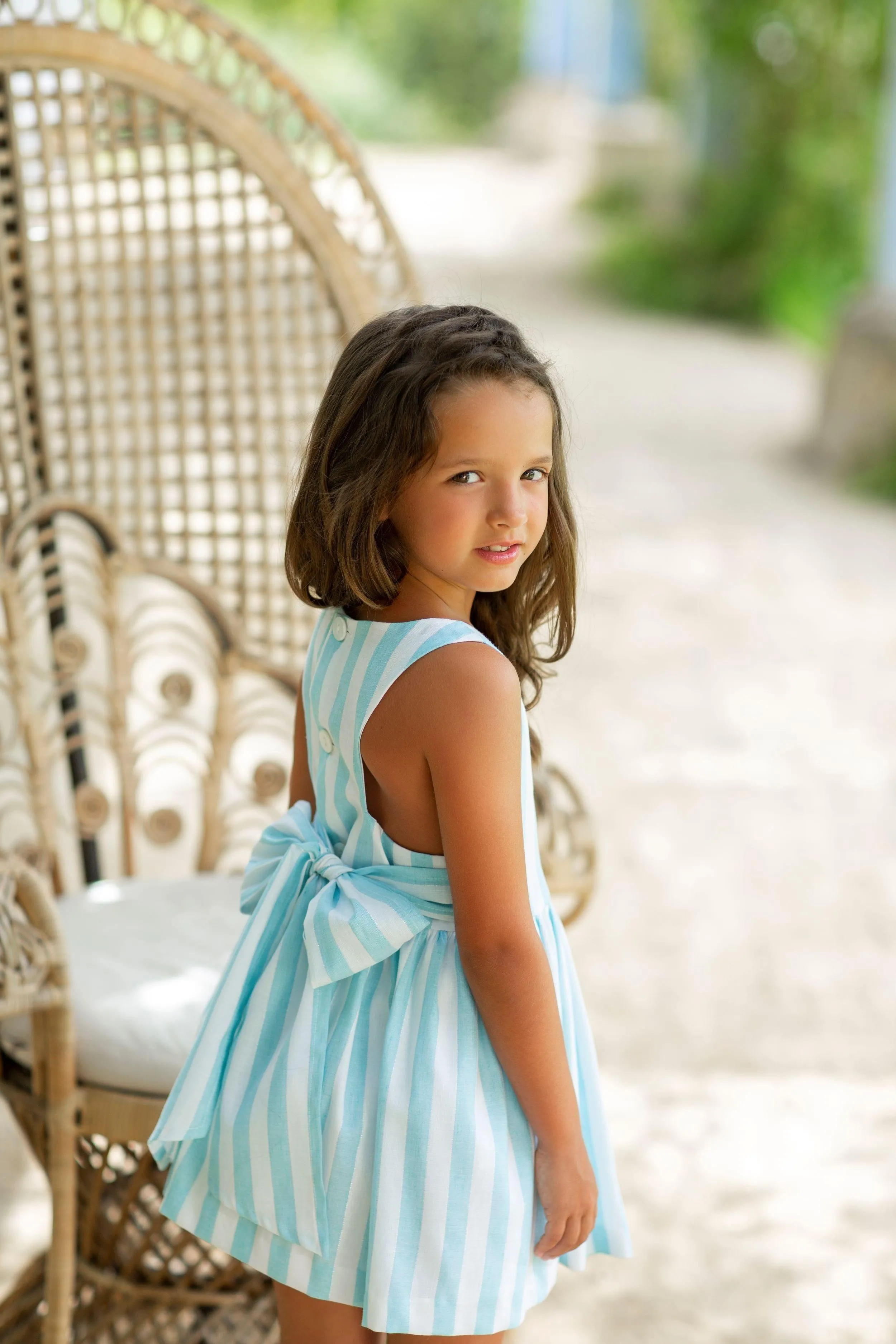 CLEARANCE SALE Alhuka - Girls Blue Stripe Altea Summer Dress