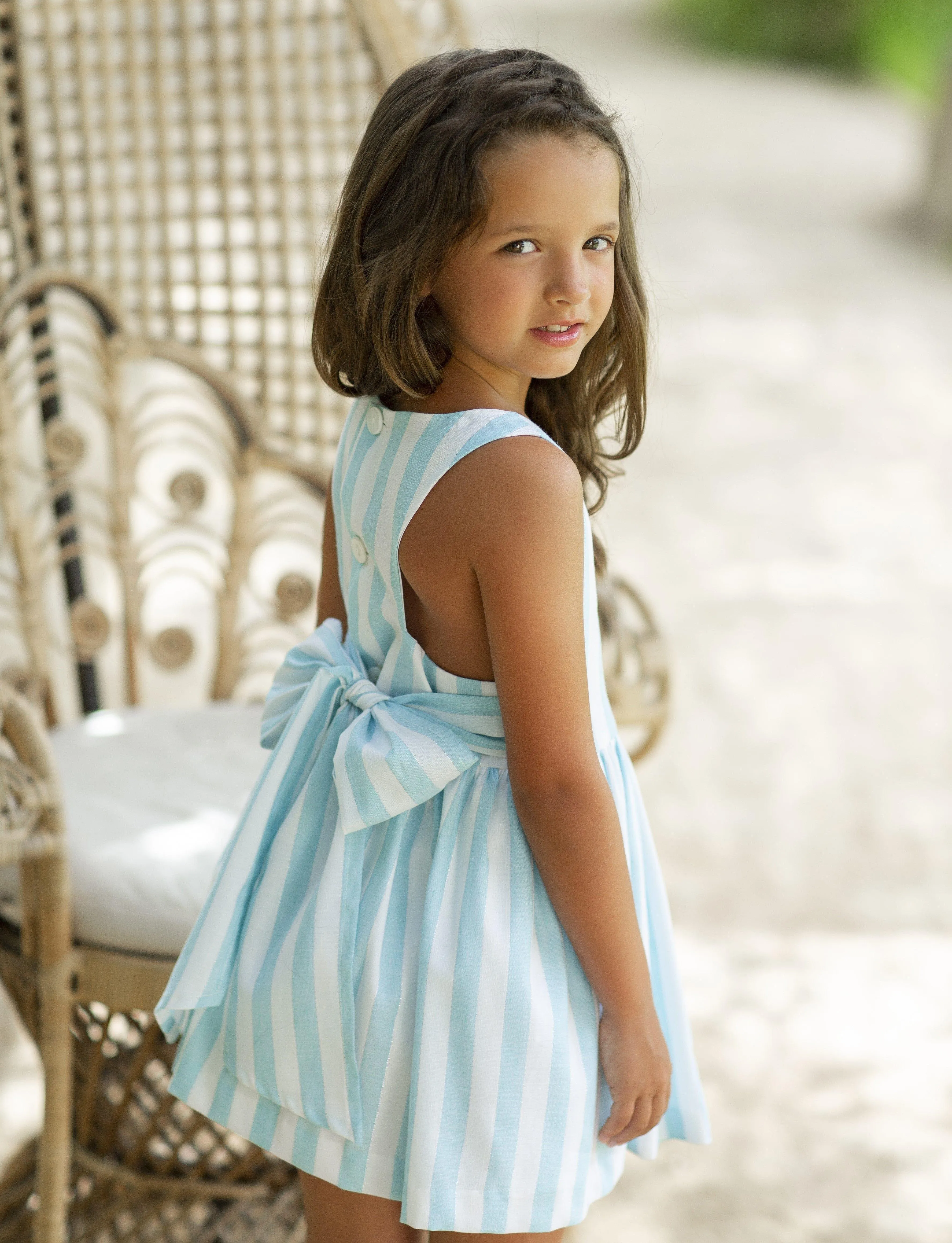 CLEARANCE SALE Alhuka - Girls Blue Stripe Altea Summer Dress