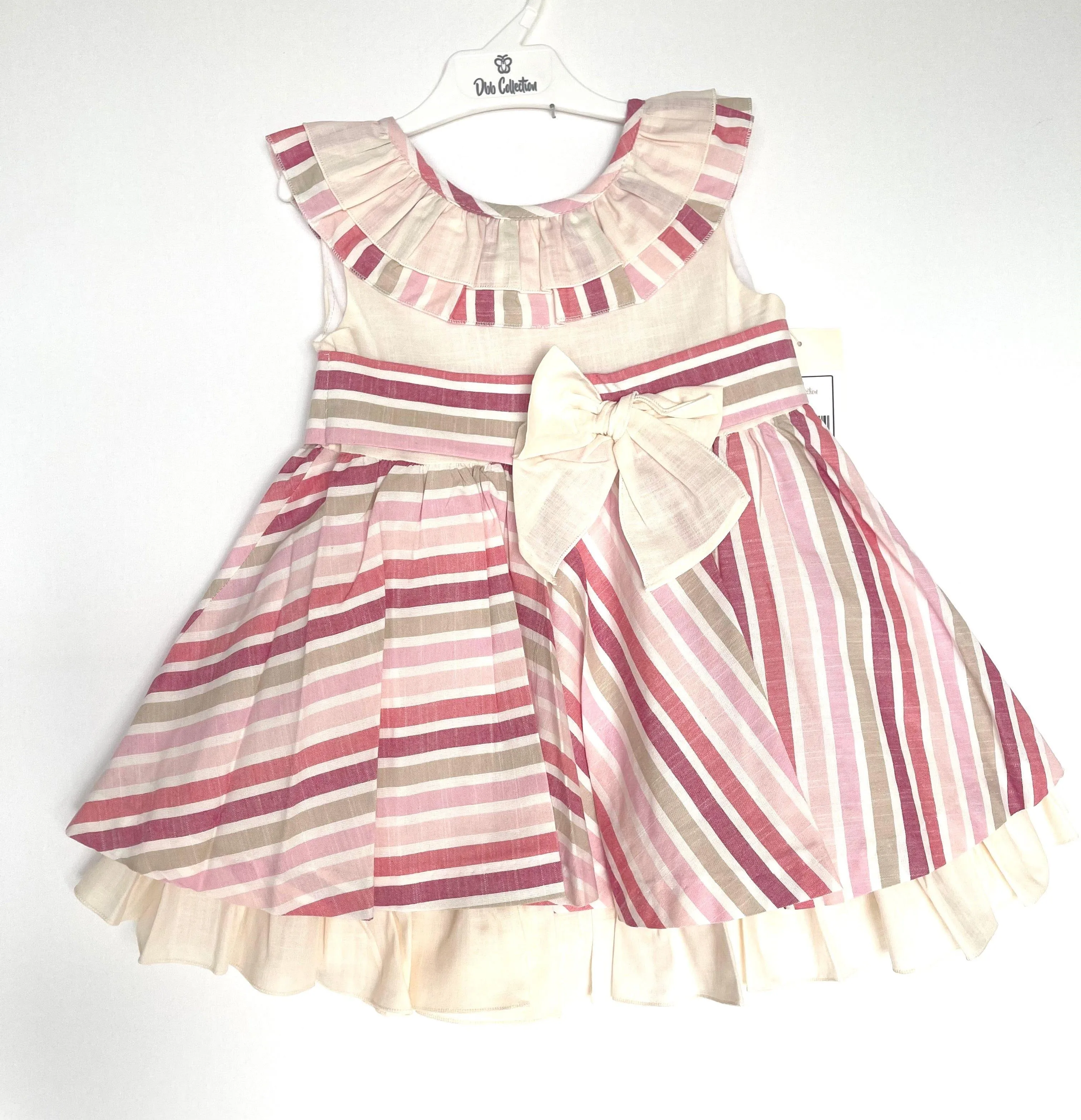 CLEARANCE SALE - DBB Collection - Girls Beige & Pink Stripe Dress