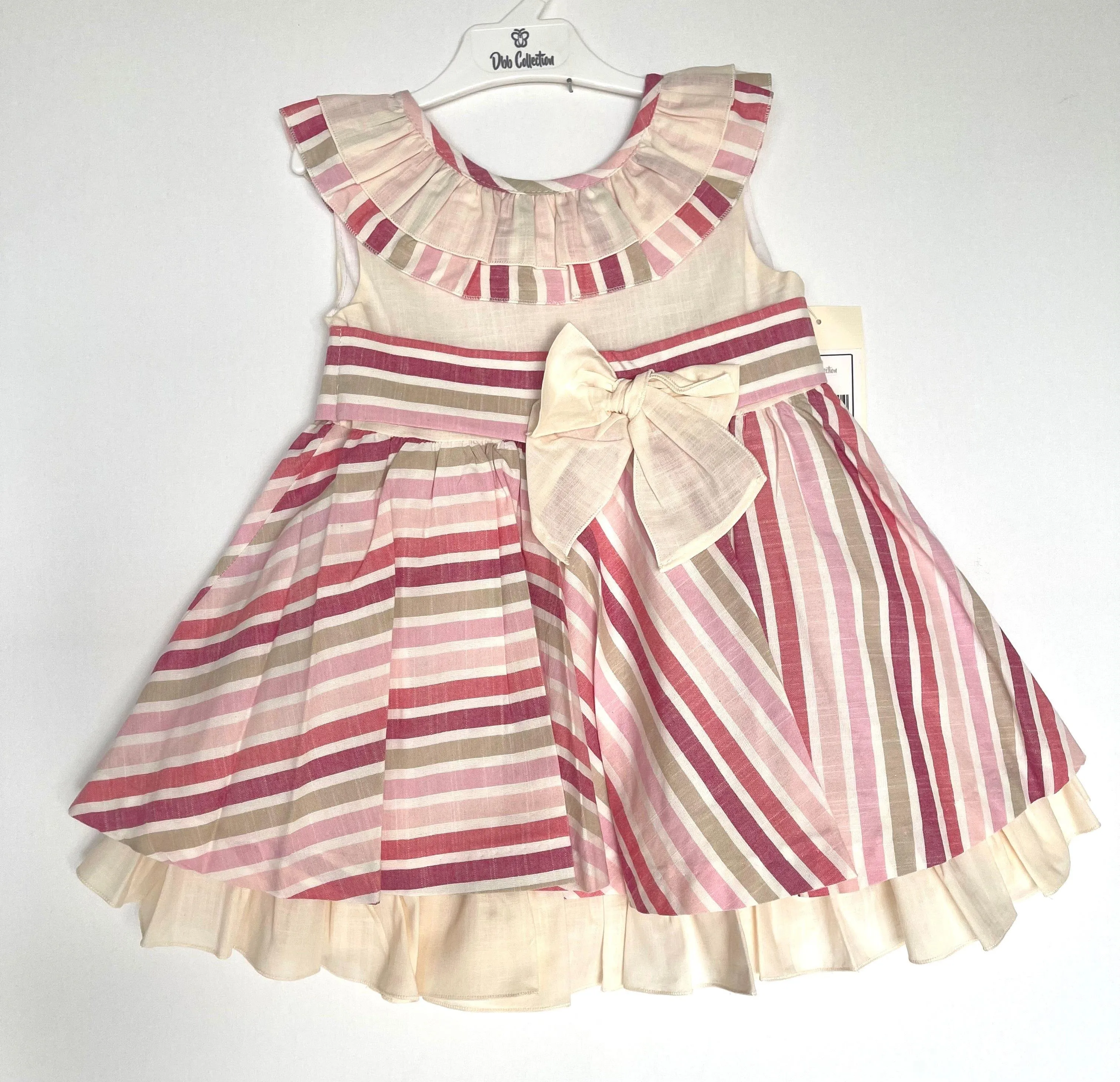 CLEARANCE SALE - DBB Collection - Girls Beige & Pink Stripe Dress