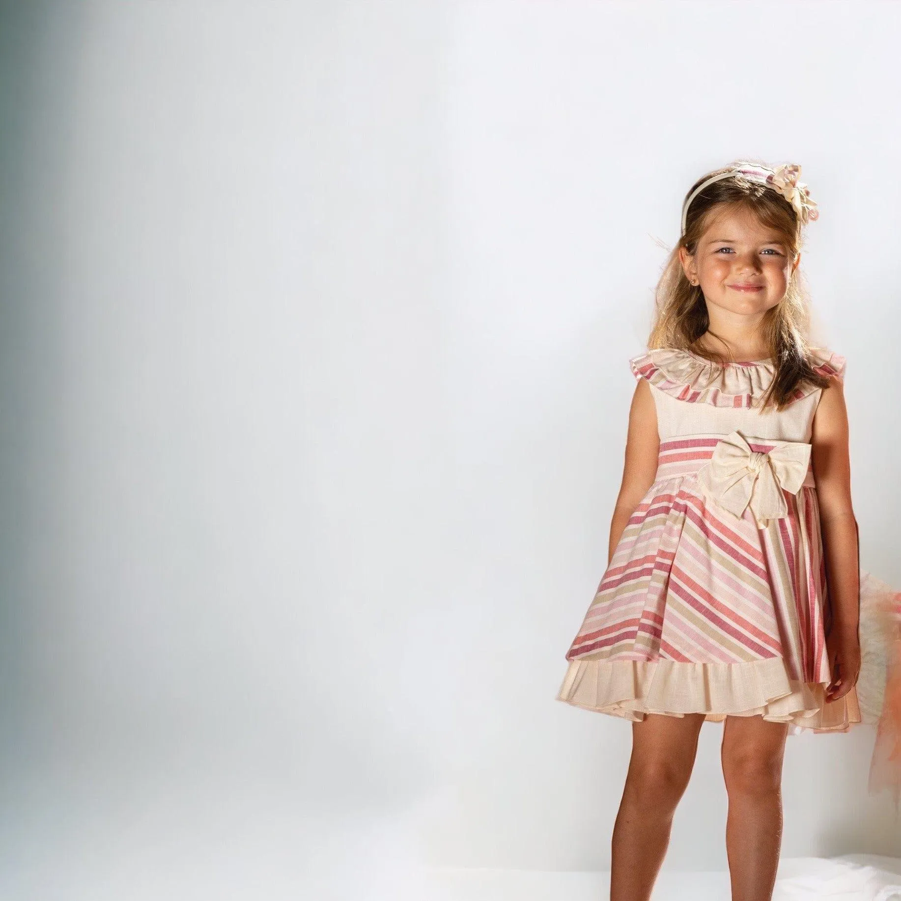 CLEARANCE SALE - DBB Collection - Girls Beige & Pink Stripe Dress