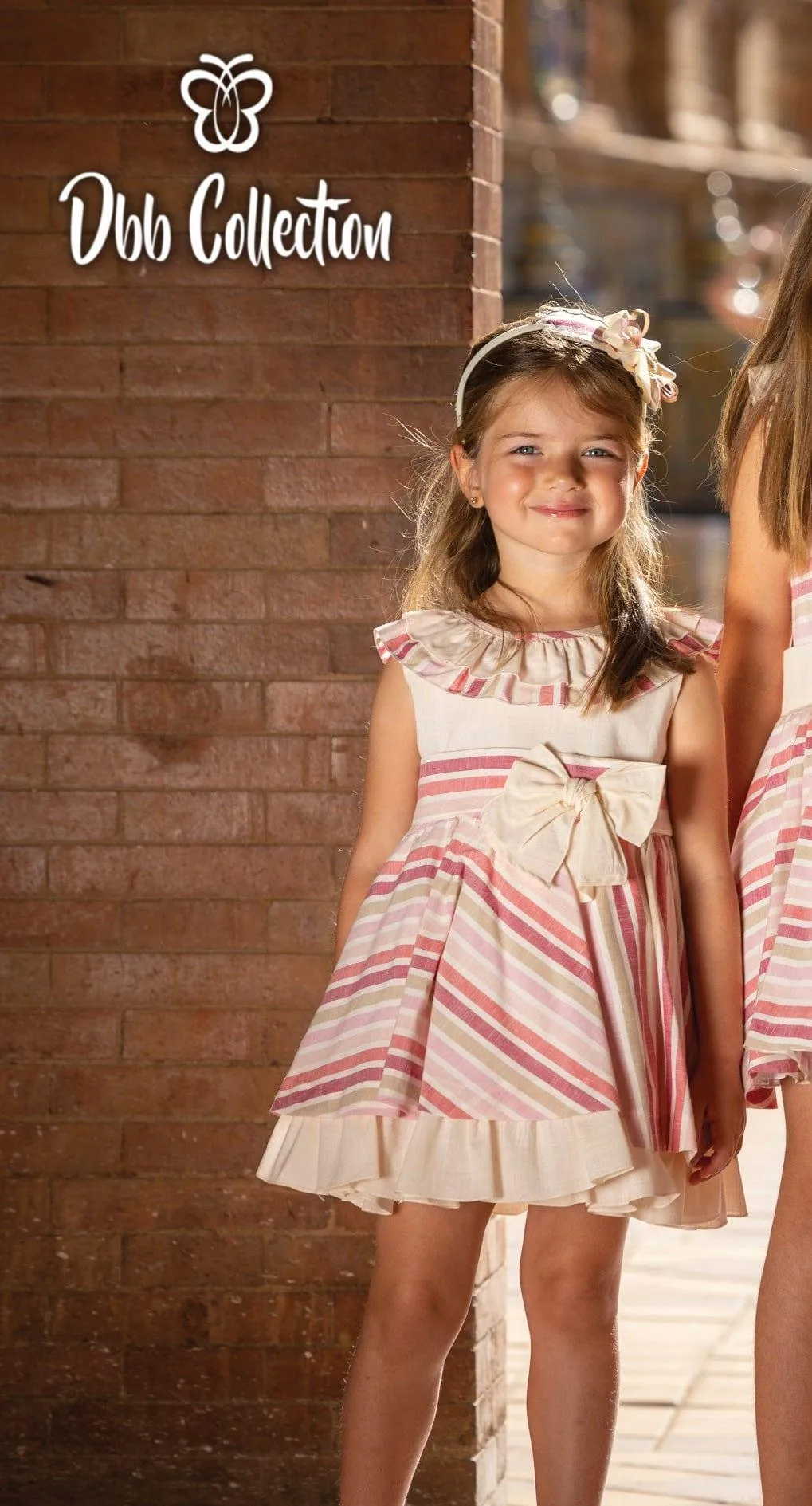 CLEARANCE SALE - DBB Collection - Girls Beige & Pink Stripe Dress