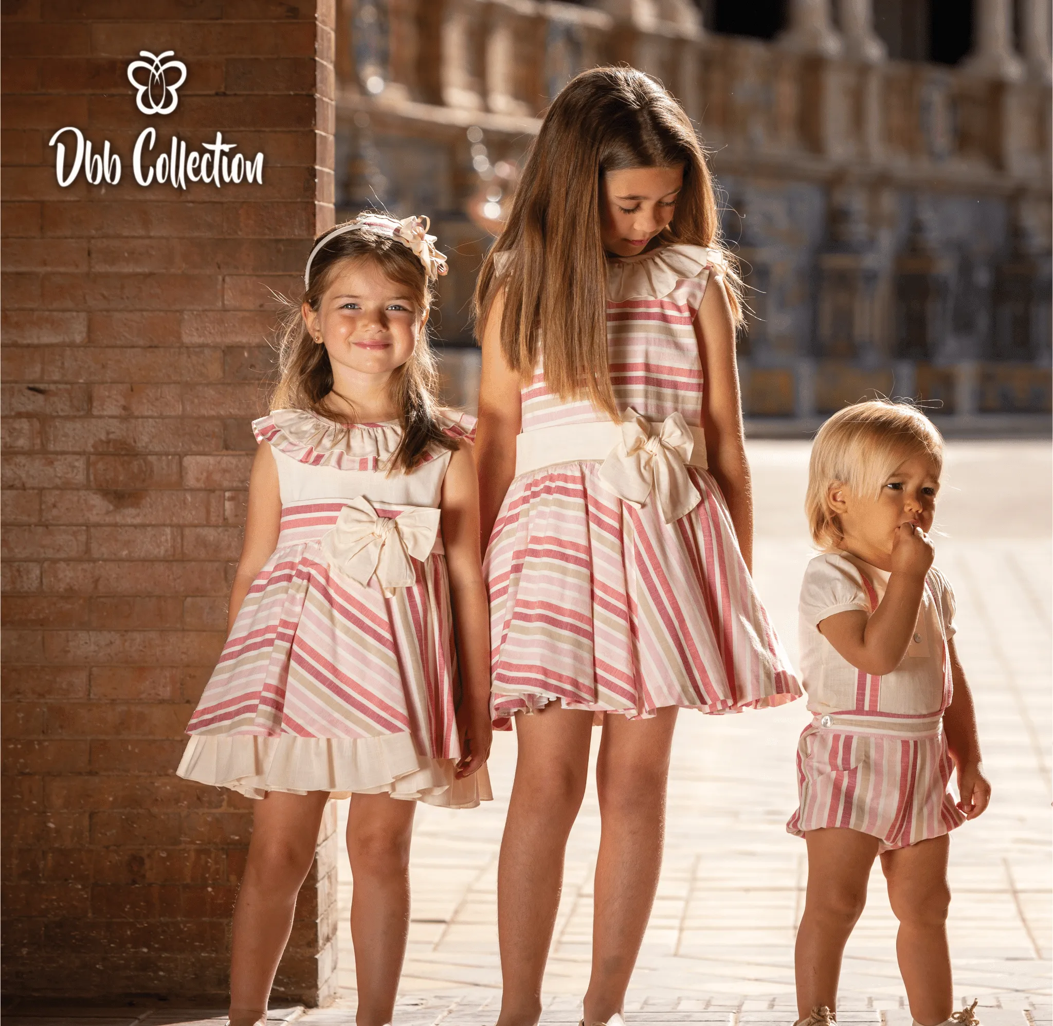 CLEARANCE SALE - DBB Collection - Girls Beige & Pink Stripe Dress