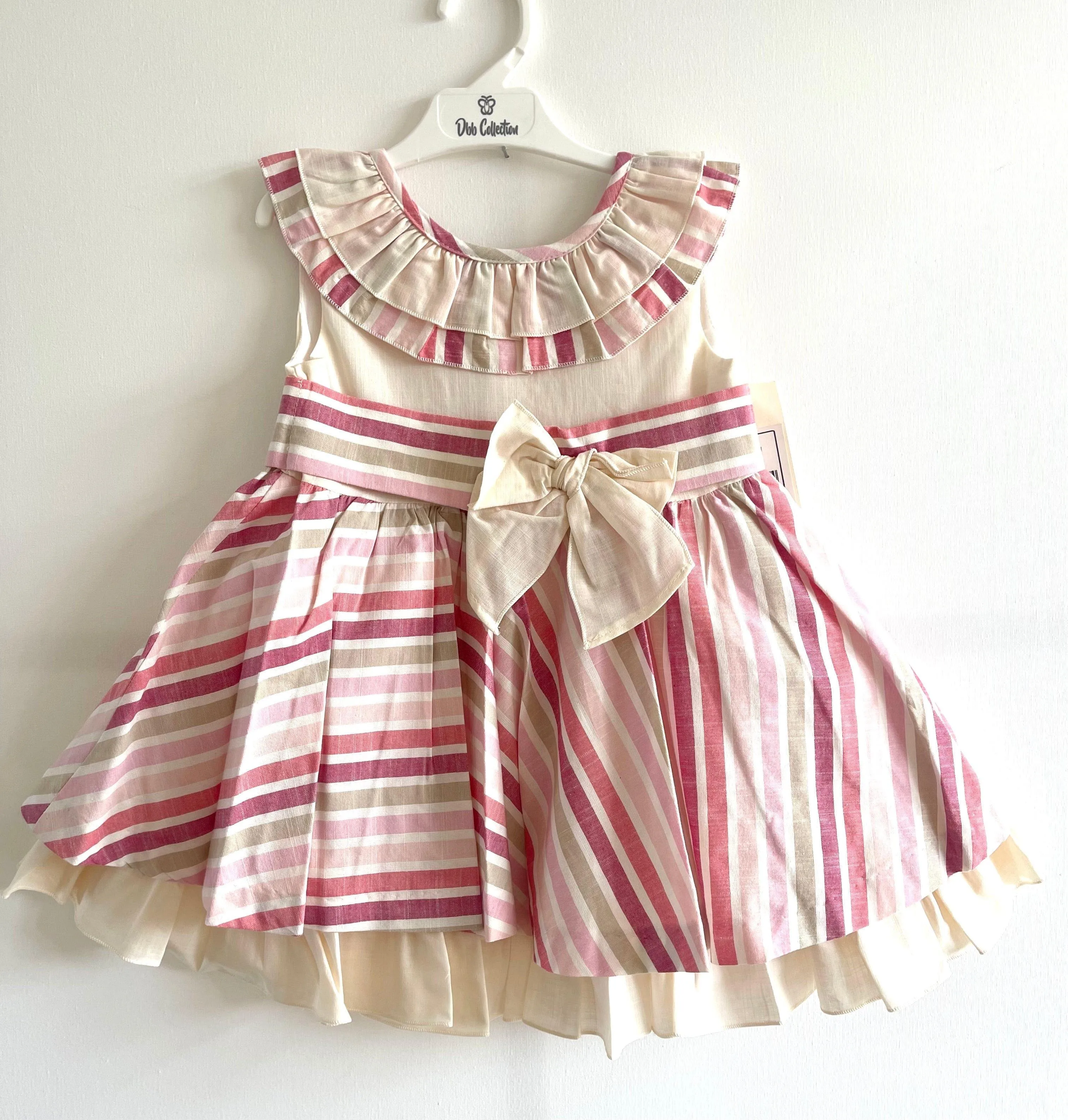 CLEARANCE SALE - DBB Collection - Girls Beige & Pink Stripe Dress