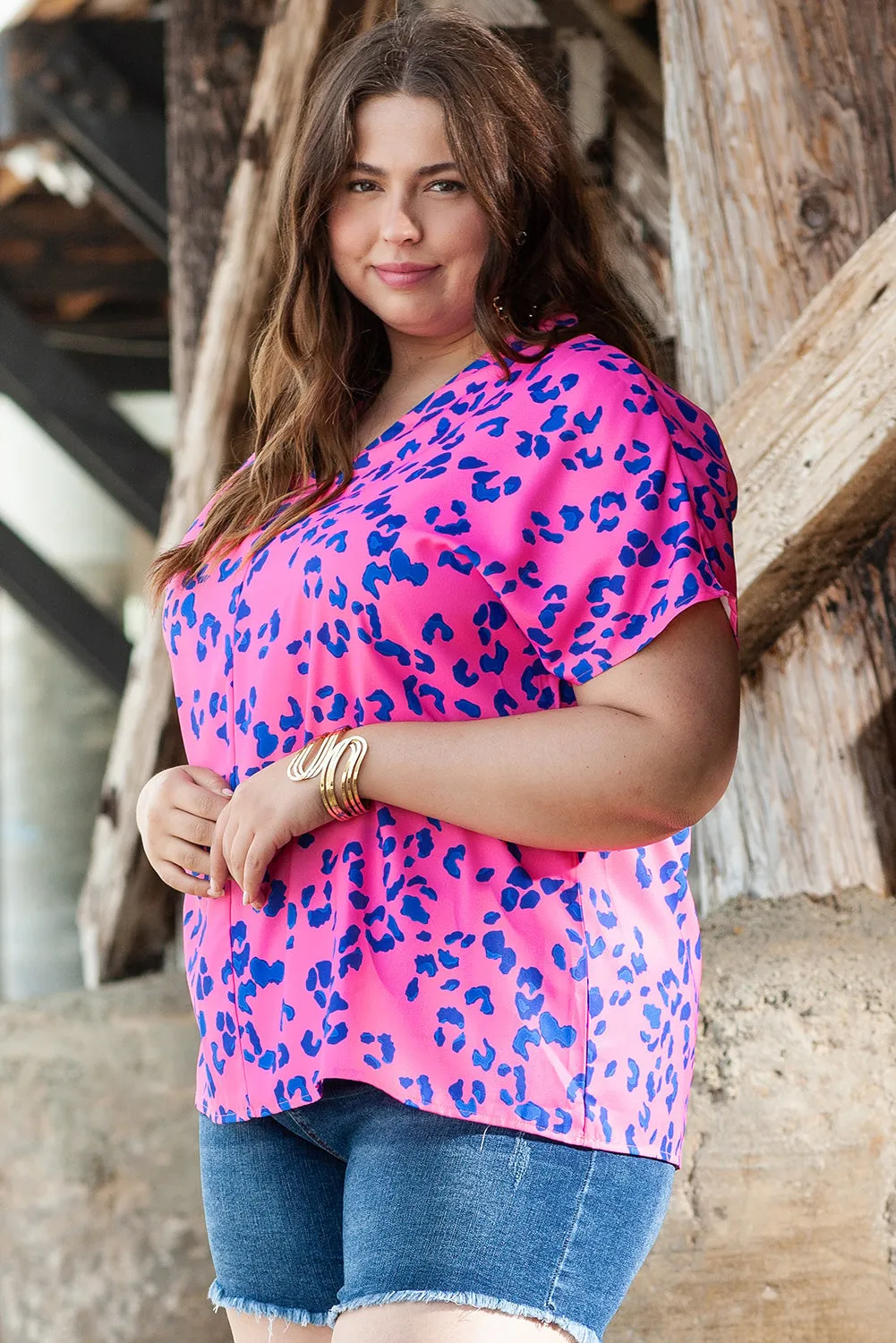 Contrast Leopard Print Plus Size Blouse