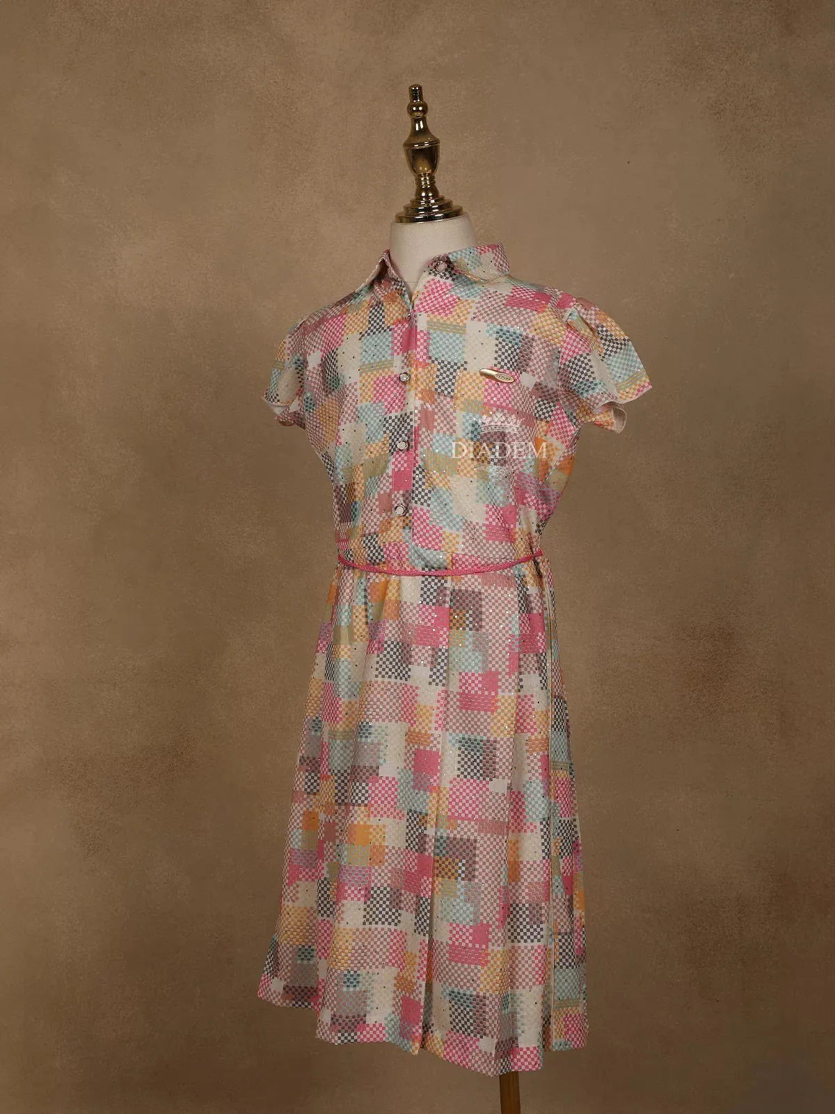 Cream Cotton Frock Adorned with Multicolor Design Prints