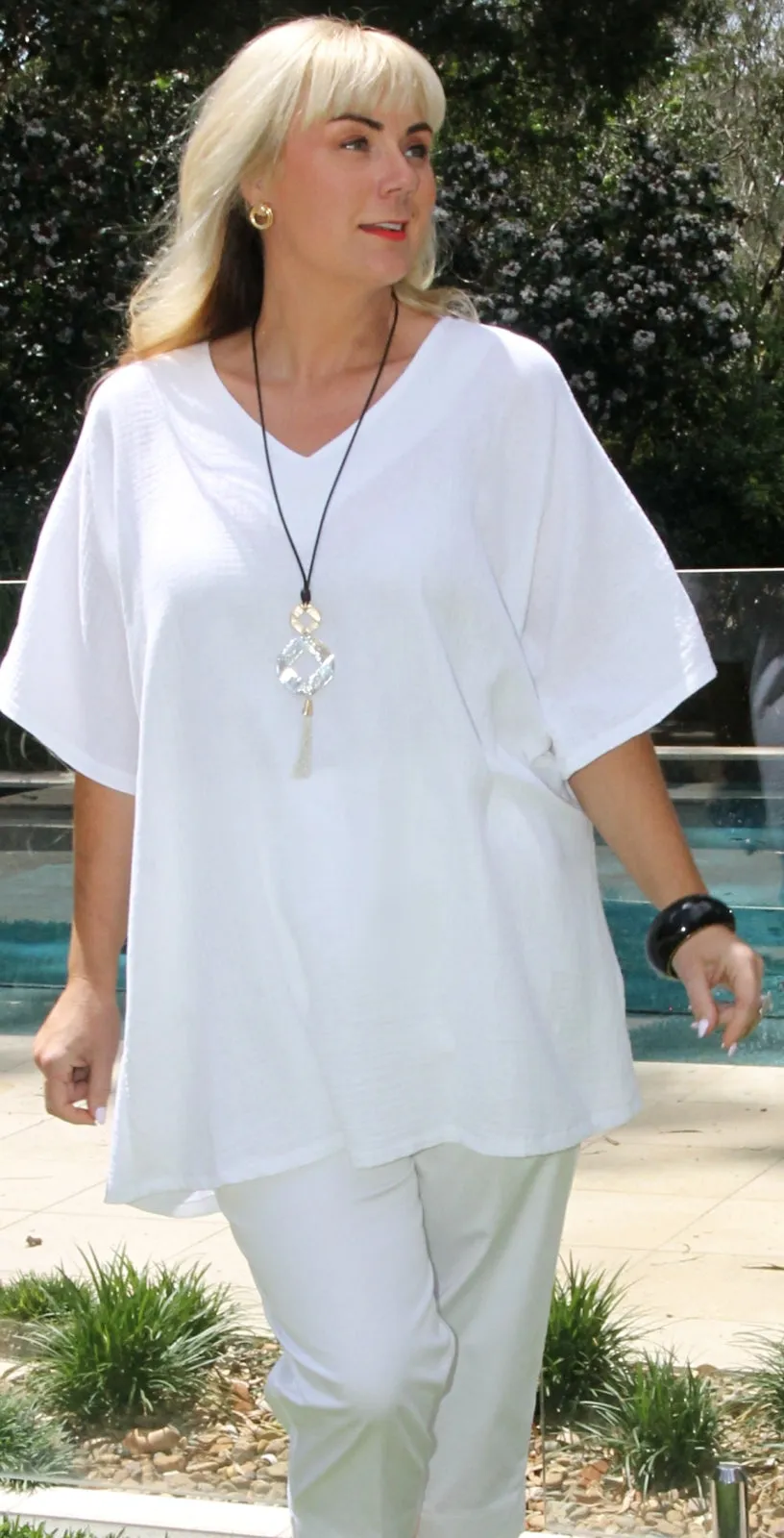 Crinkle Cotton Kaftan White