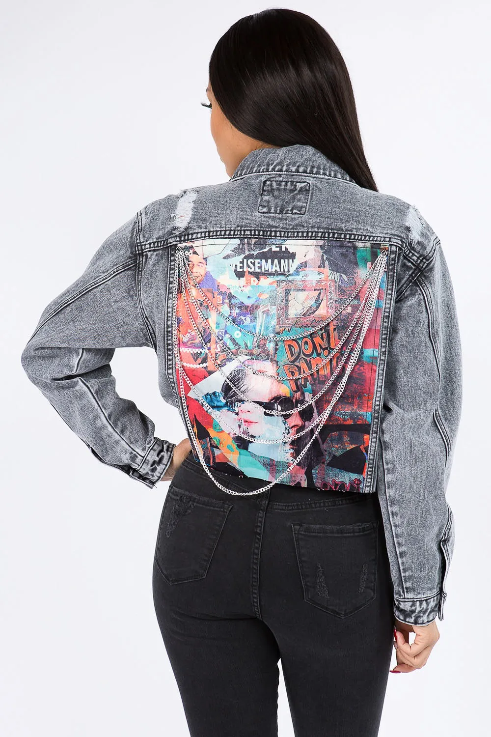 Cropped Chained Denim Jacket