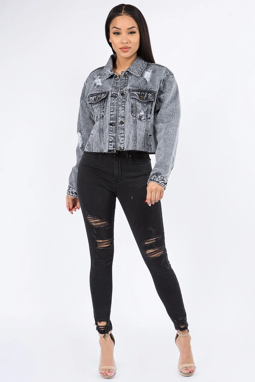 Cropped Chained Denim Jacket