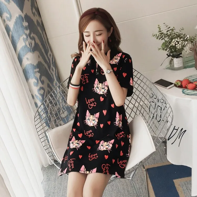 Cute Cat Print Femme Dresses