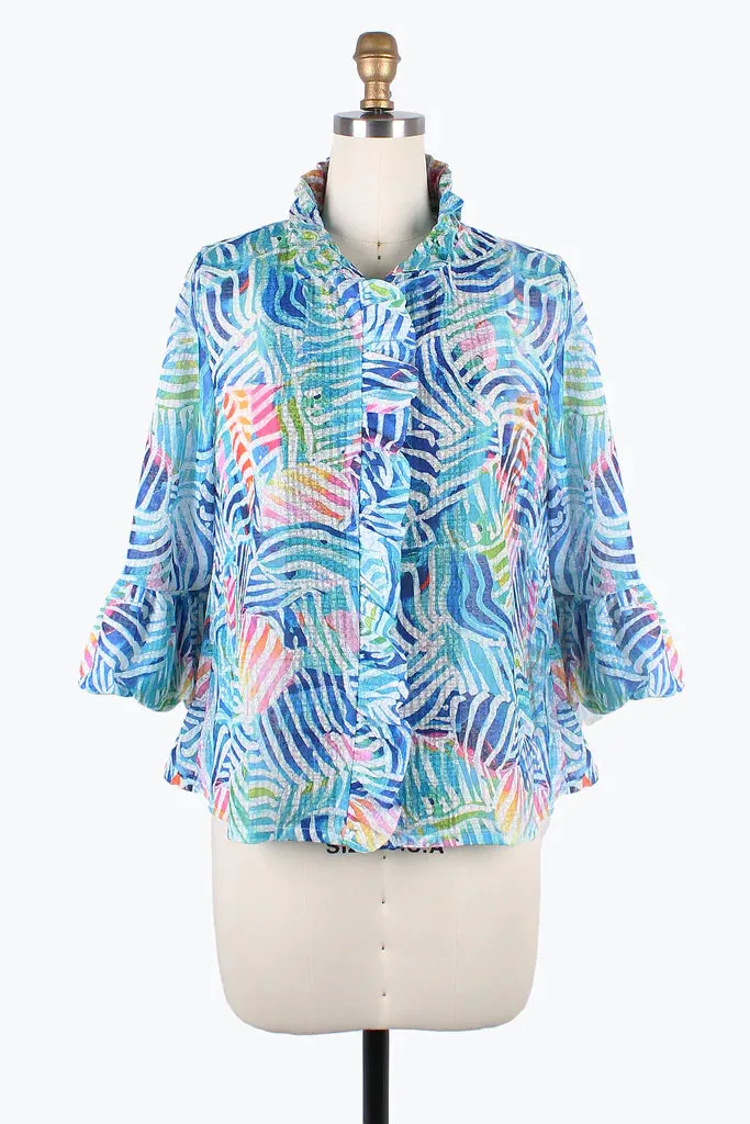 Damee Aquatic Wavy Stripe Ruffle Jacket 2404-BLU