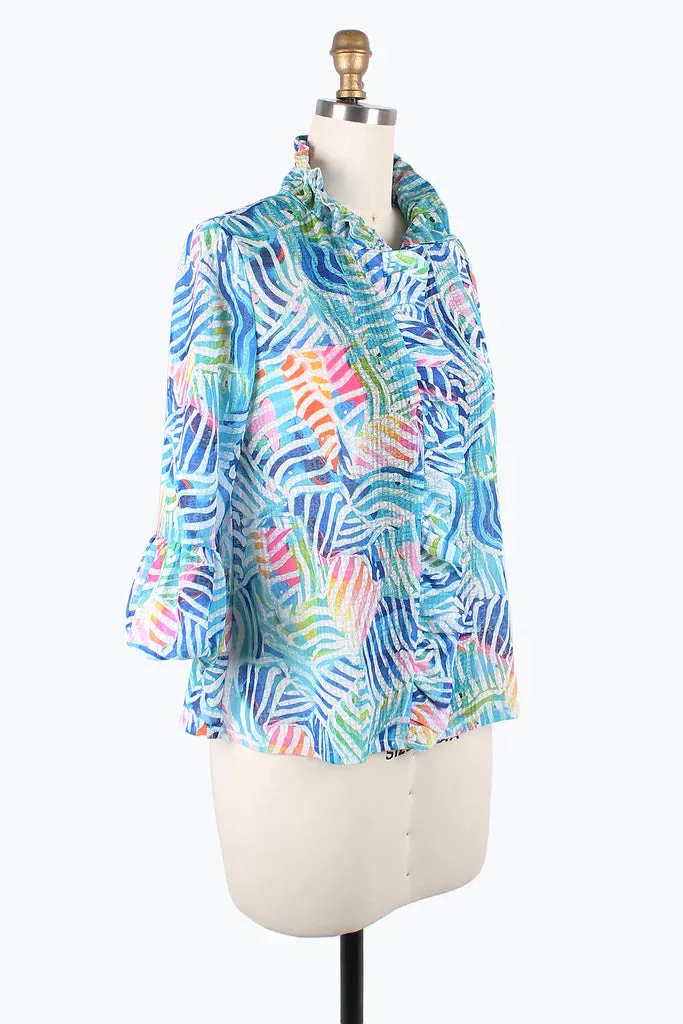 Damee Aquatic Wavy Stripe Ruffle Jacket 2404-BLU