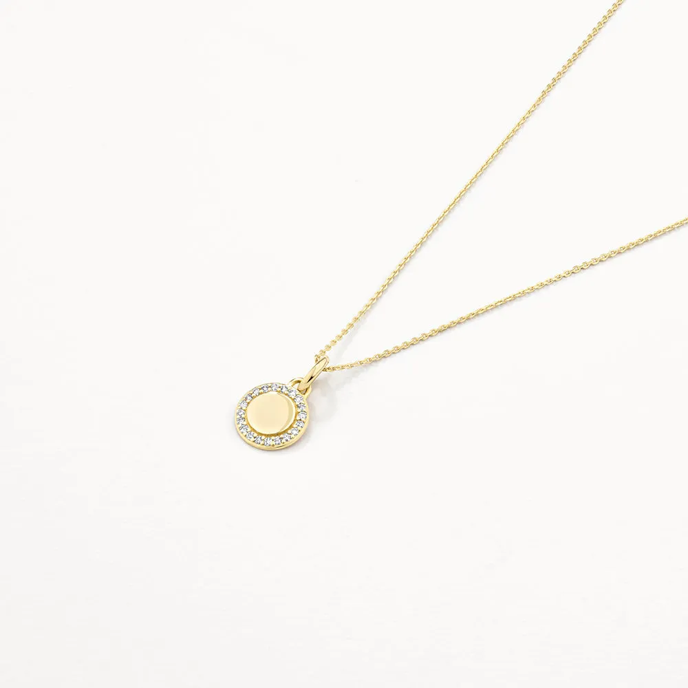 Diamond Mini Engravable Disc Necklace in 10k Gold