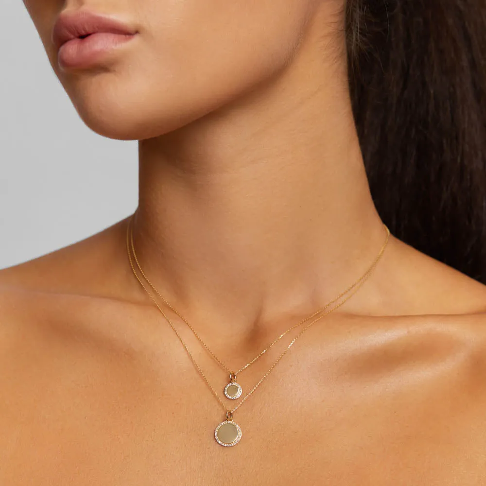 Diamond Mini Engravable Disc Necklace in 10k Gold