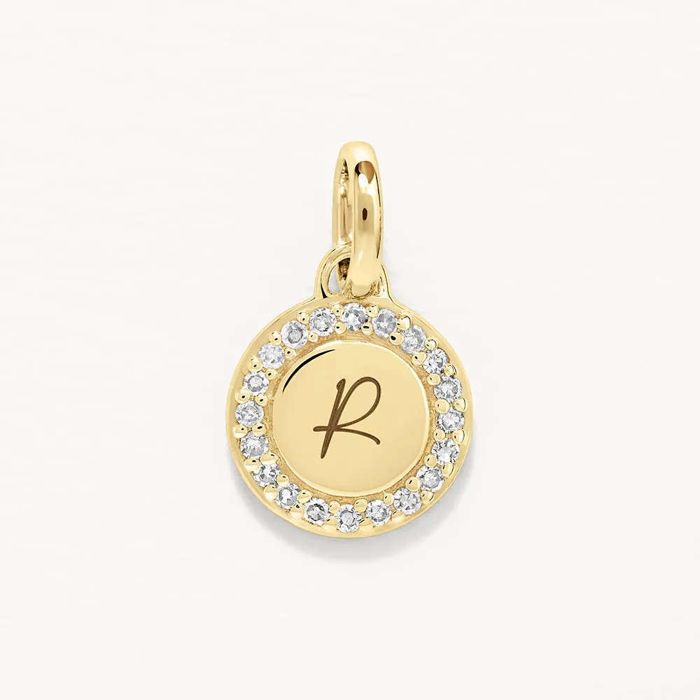 Diamond Mini Engravable Disc Necklace in 10k Gold