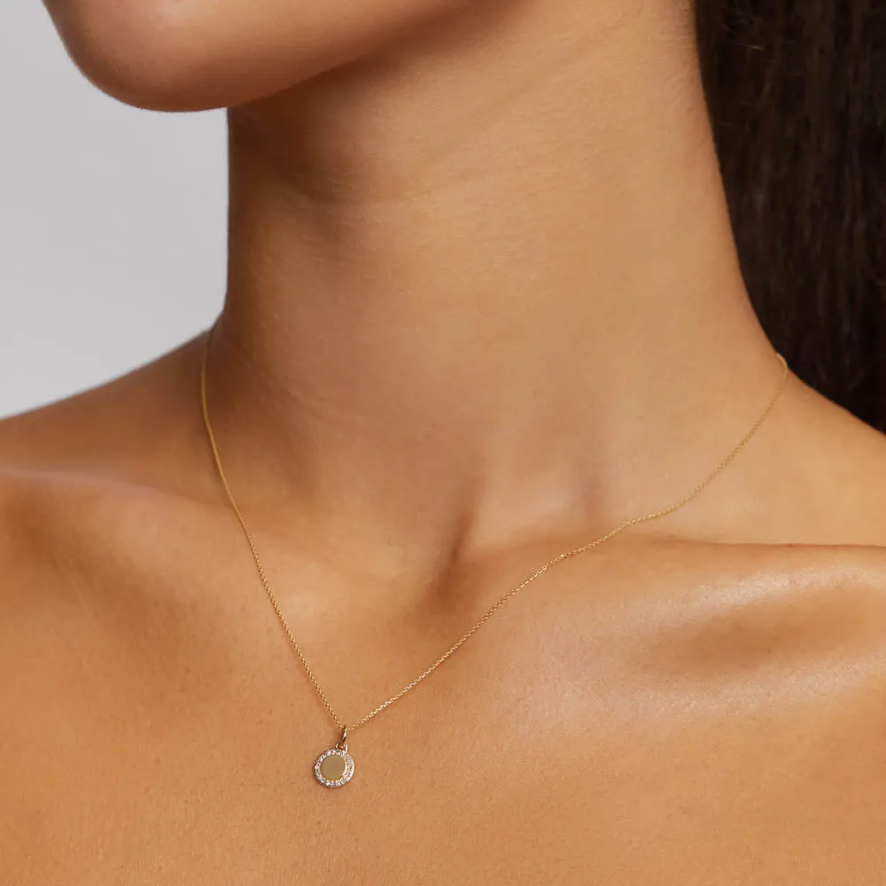 Diamond Mini Engravable Disc Necklace in 10k Gold