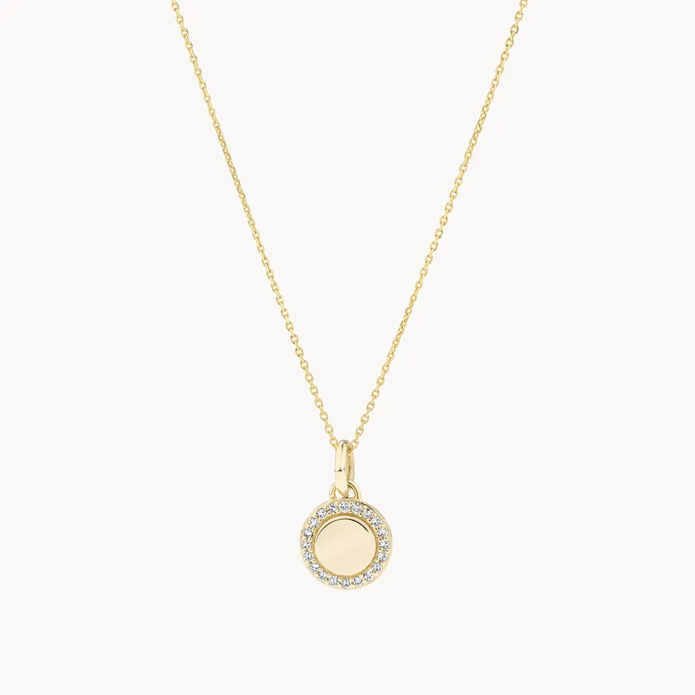 Diamond Mini Engravable Disc Necklace in 10k Gold