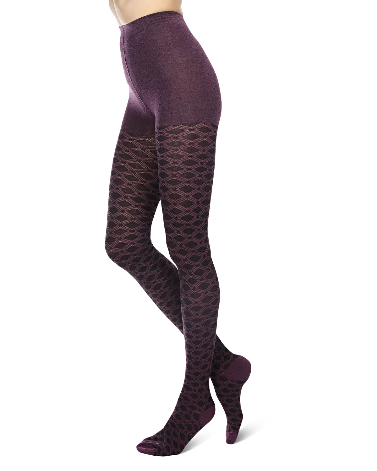 Diamond Patterned Cotton Blend Sweater Tights