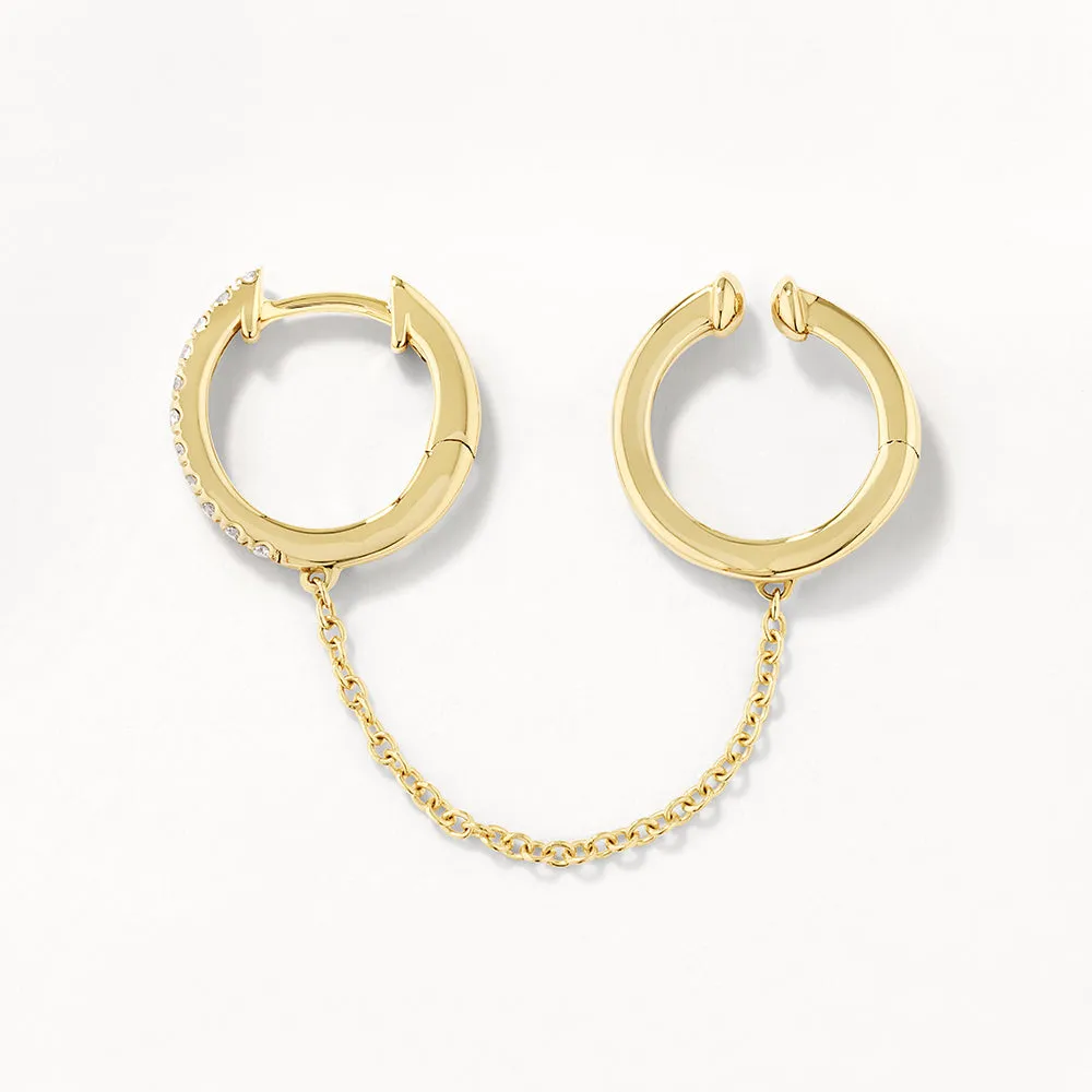 Diamond Single Huggie and Hinge Cuff Earring in 10k Gold