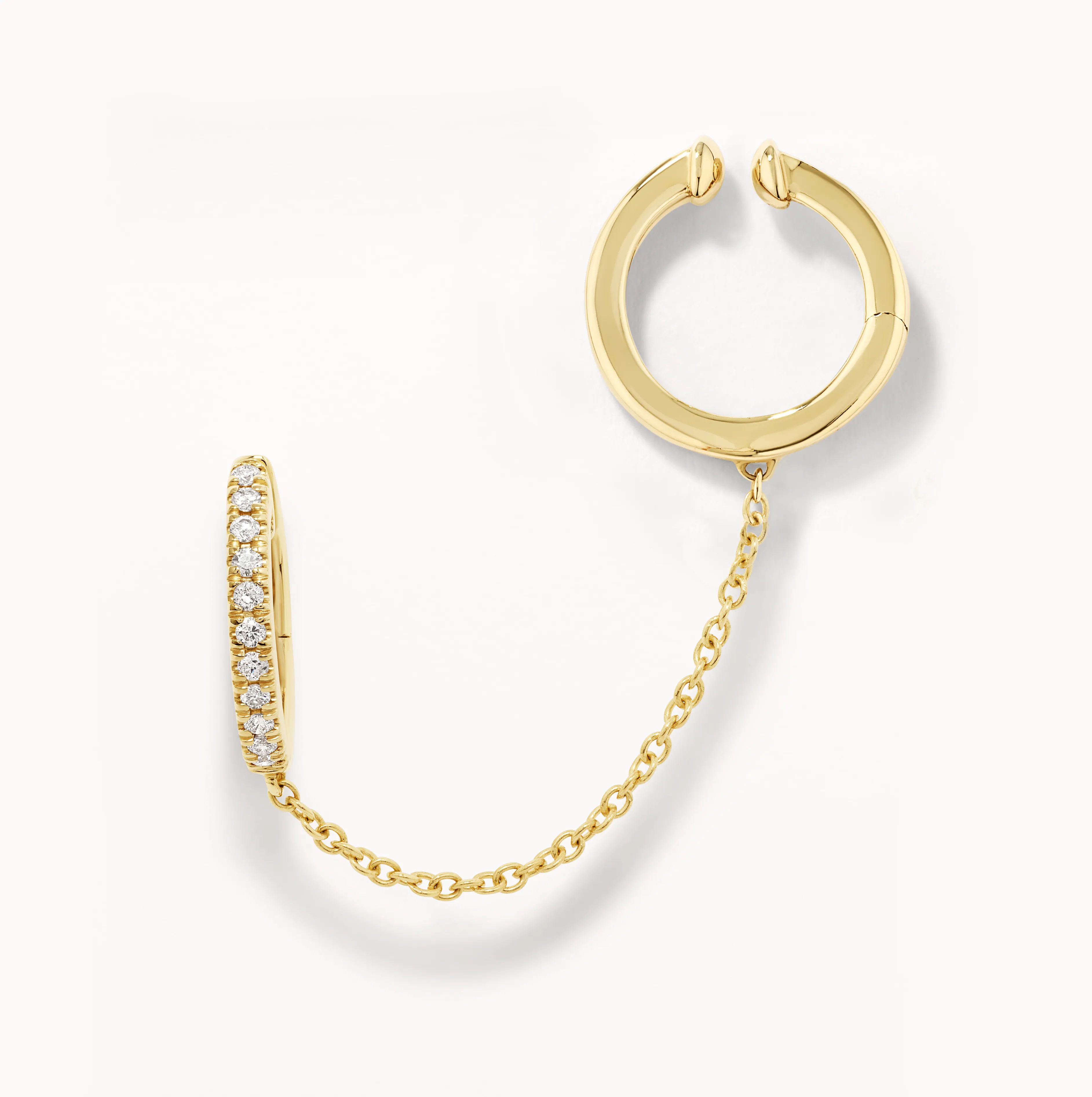 Diamond Single Huggie and Hinge Cuff Earring in 10k Gold